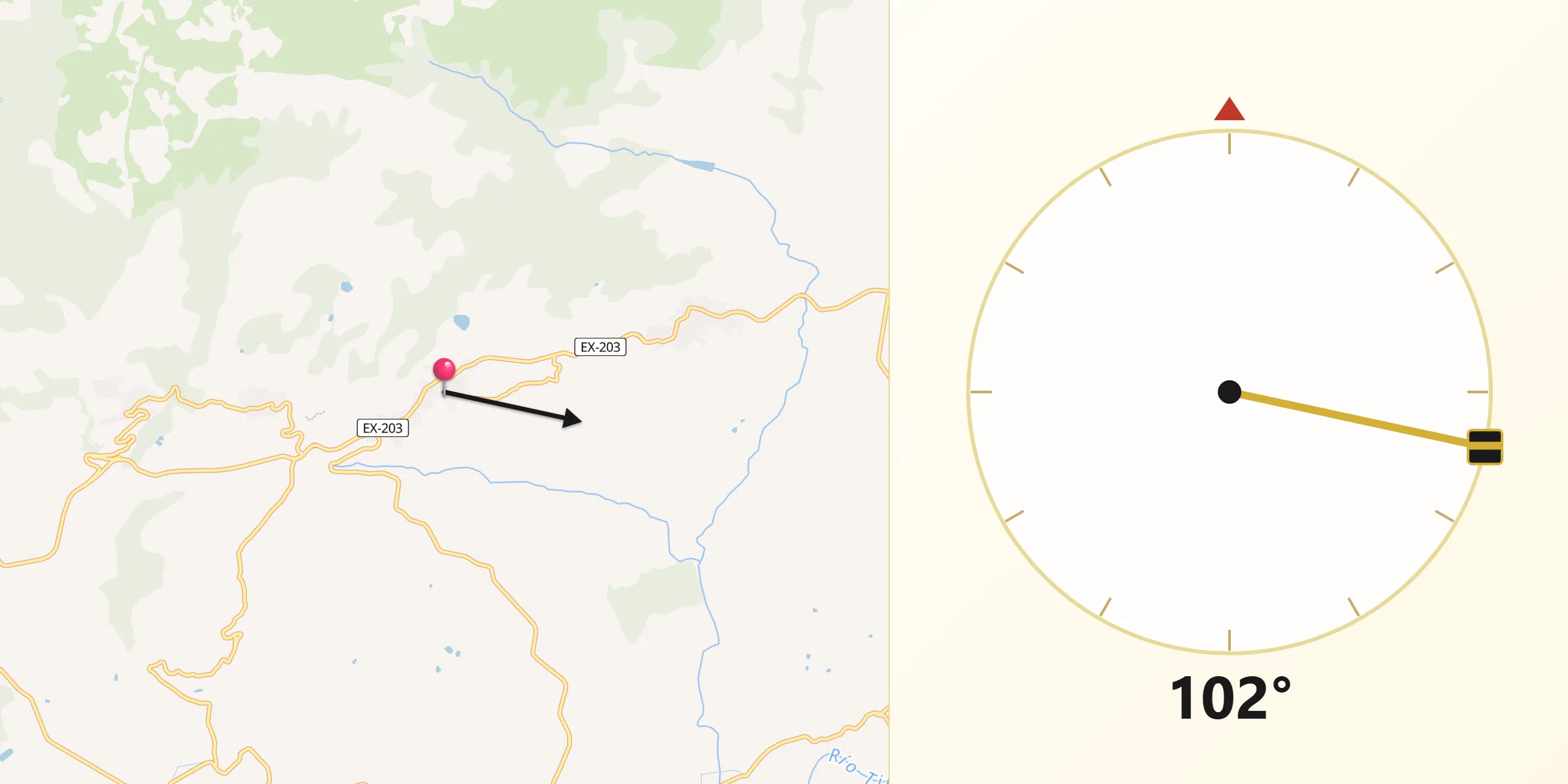Dirección de la Qibla desde Valverde de la Vera
