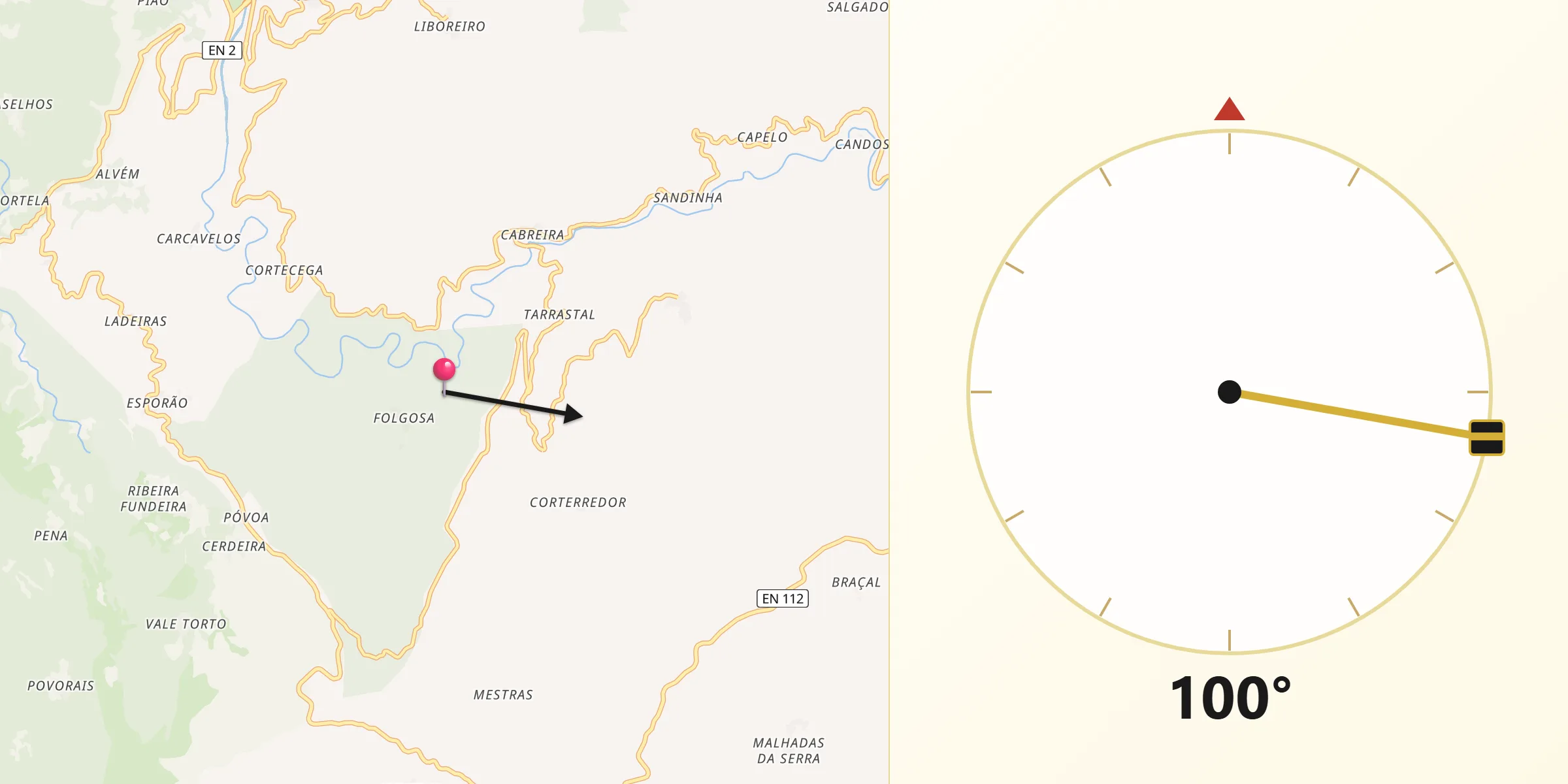 Direção da Qibla a partir de Góis