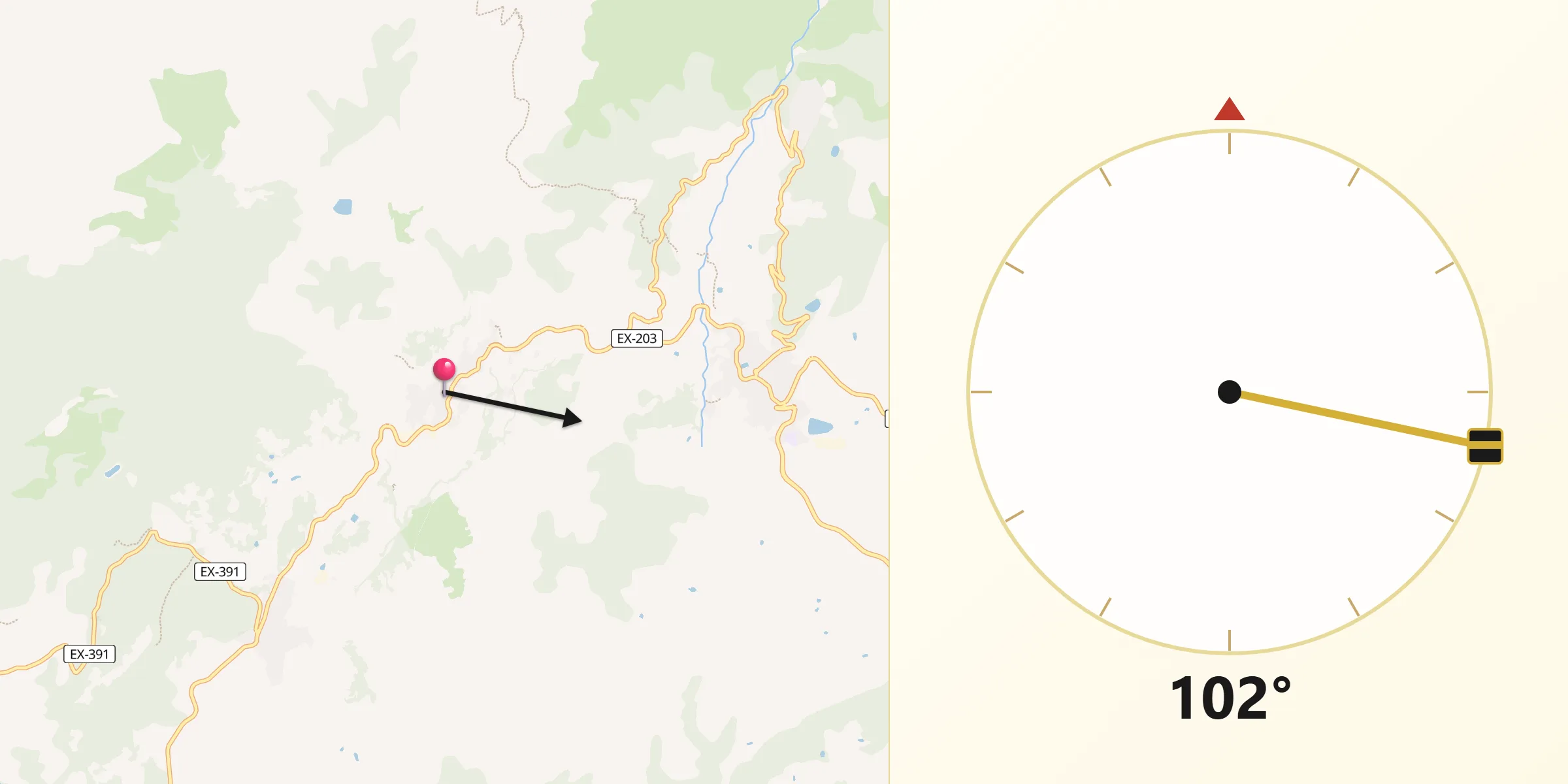 Dirección de la Qibla desde Aldeanueva de la Vera