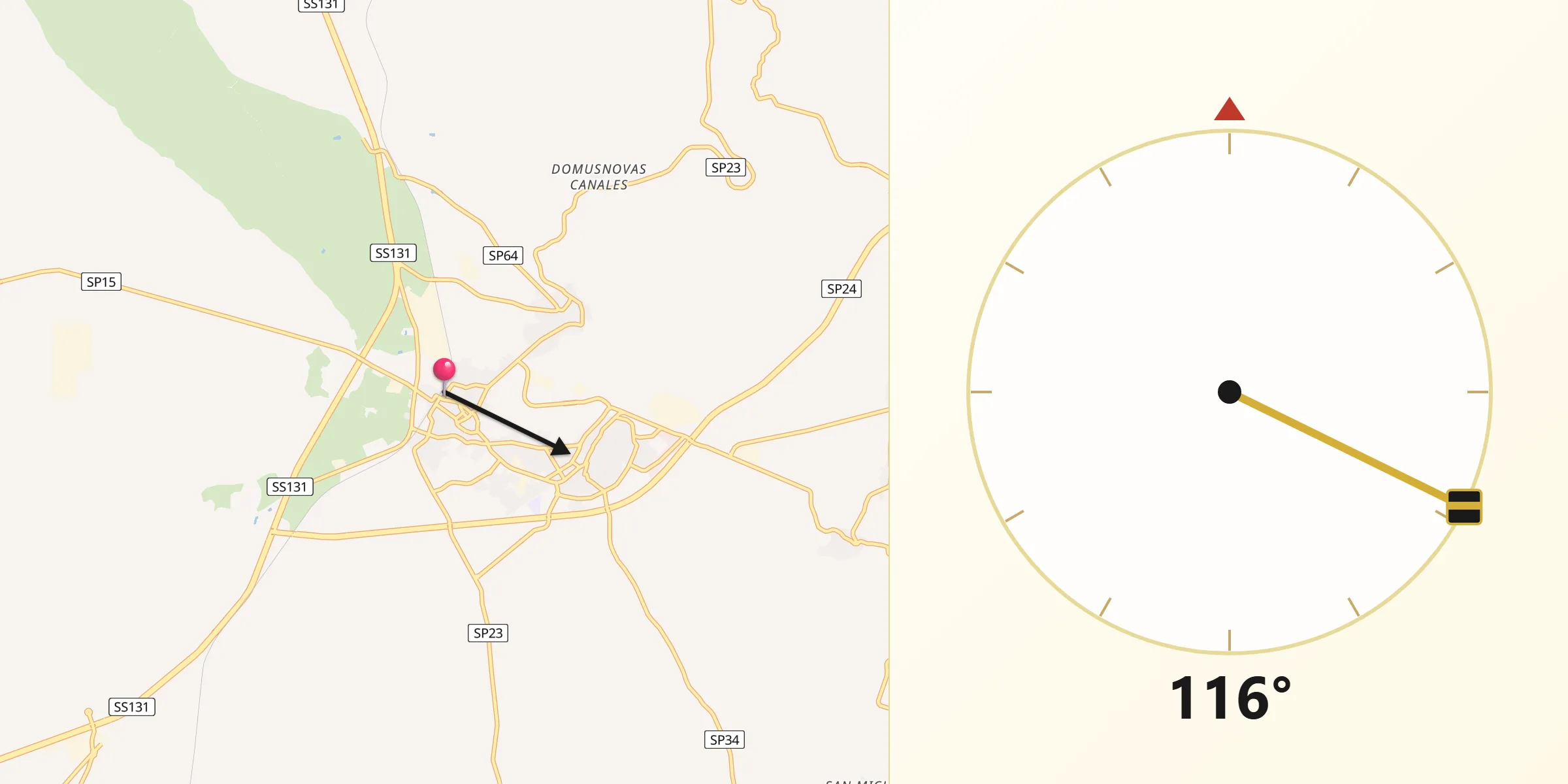 Direzione della Qibla da Abbasanta