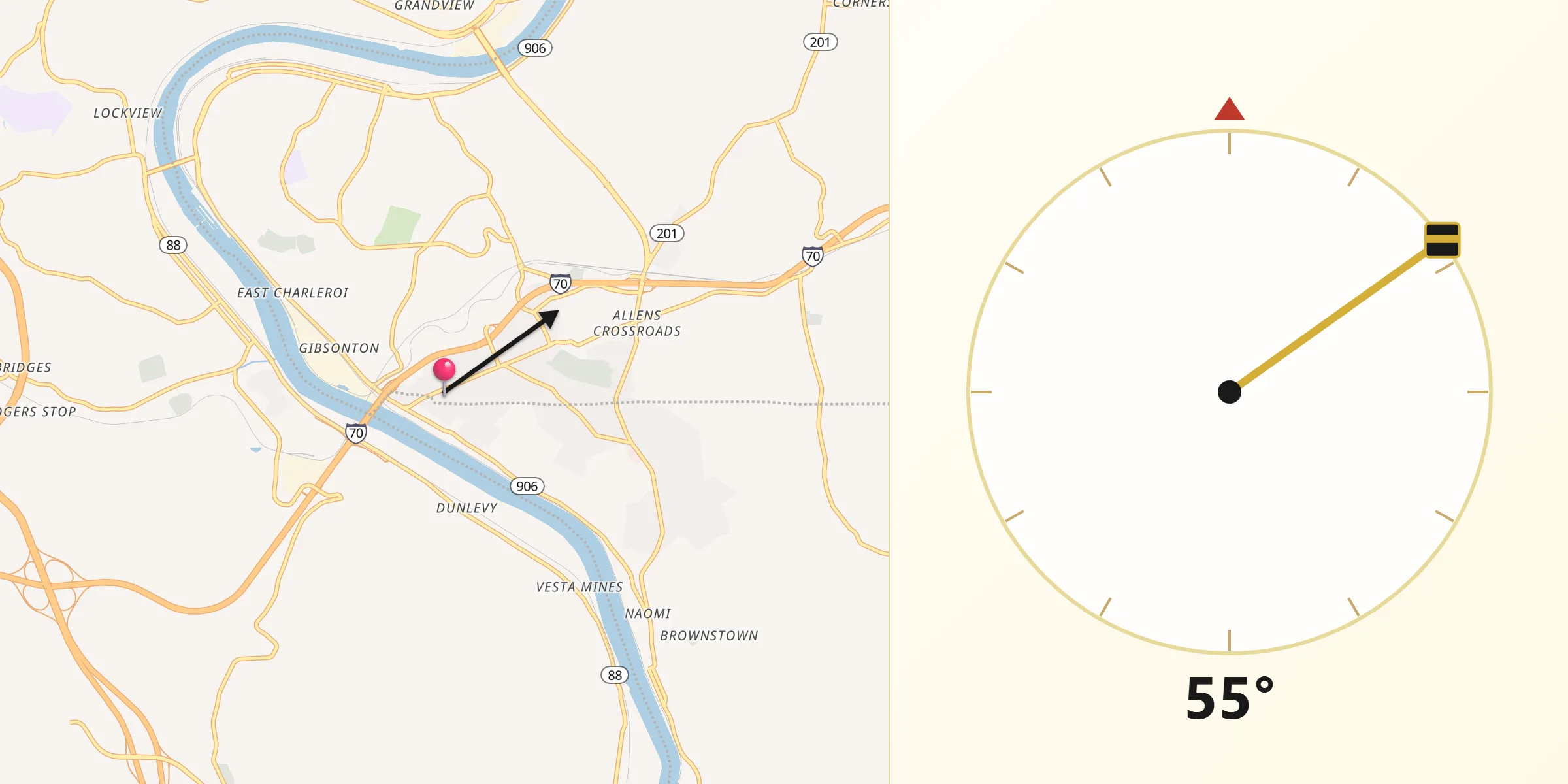 Qibla Direction from North Belle Vernon