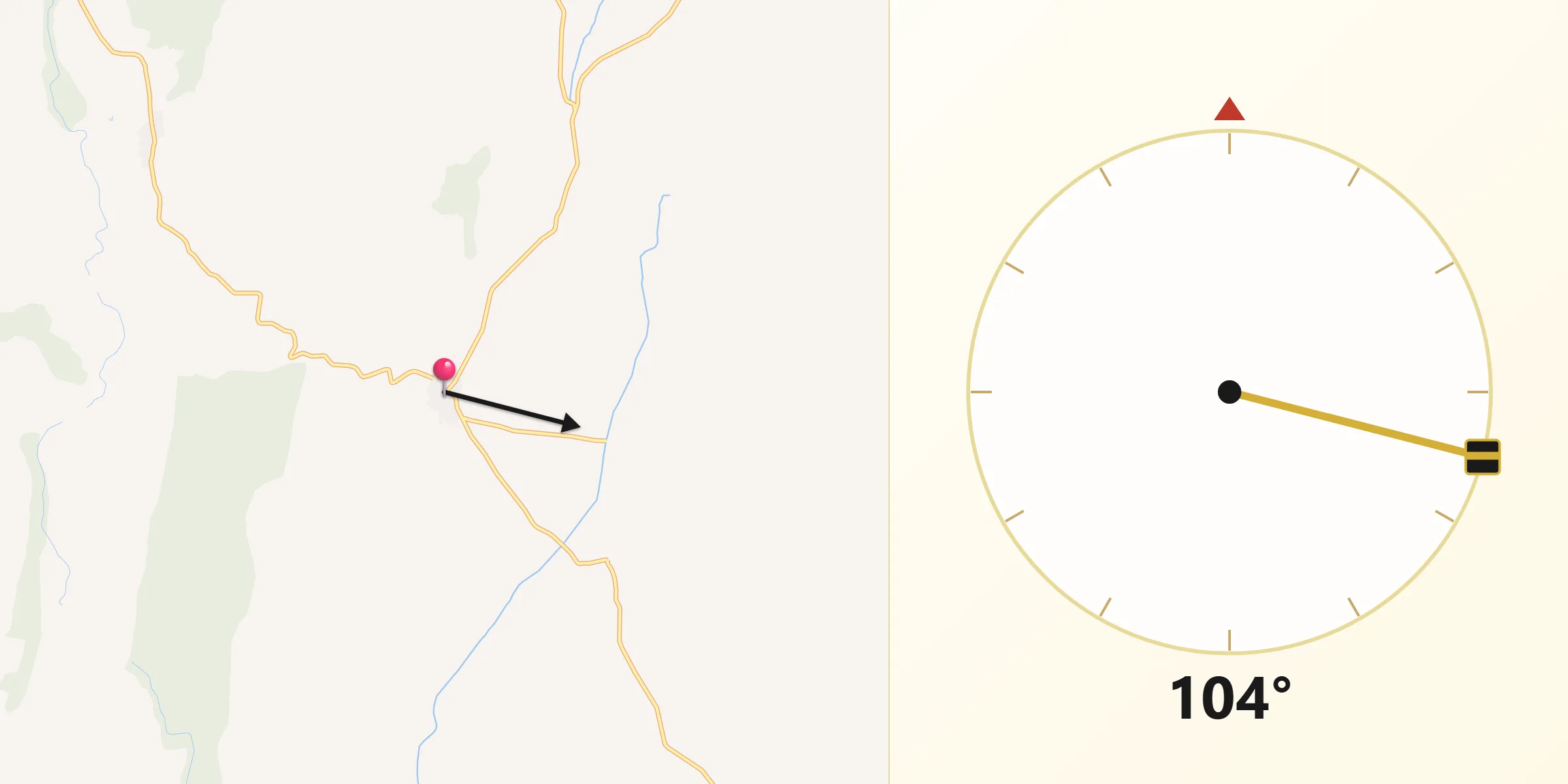 Dirección de la Qibla desde Vellisca