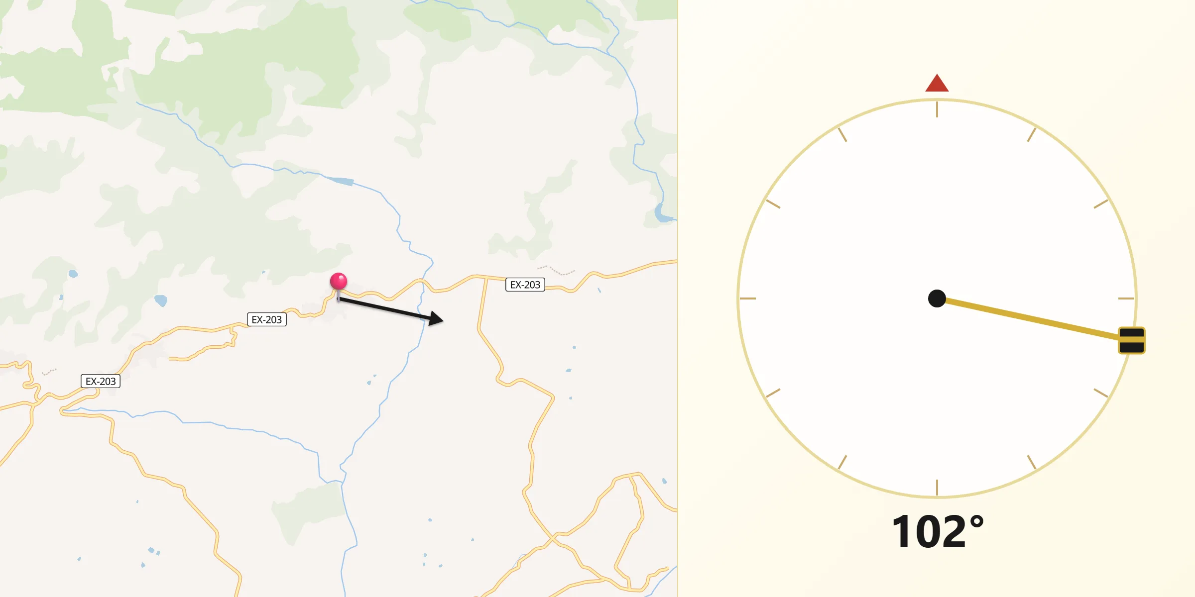 Dirección de la Qibla desde Villanueva de la Vera