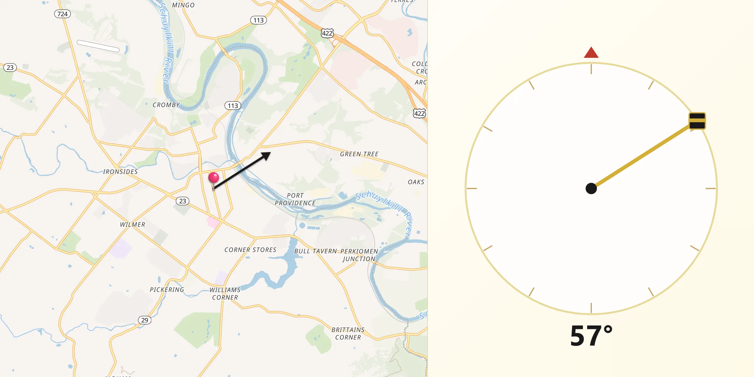 Qibla Direction from Phoenixville