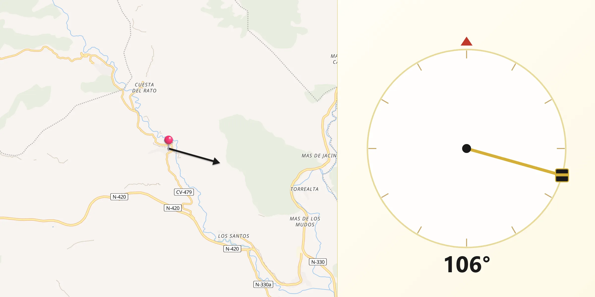 Dirección de la Qibla desde Castielfabib