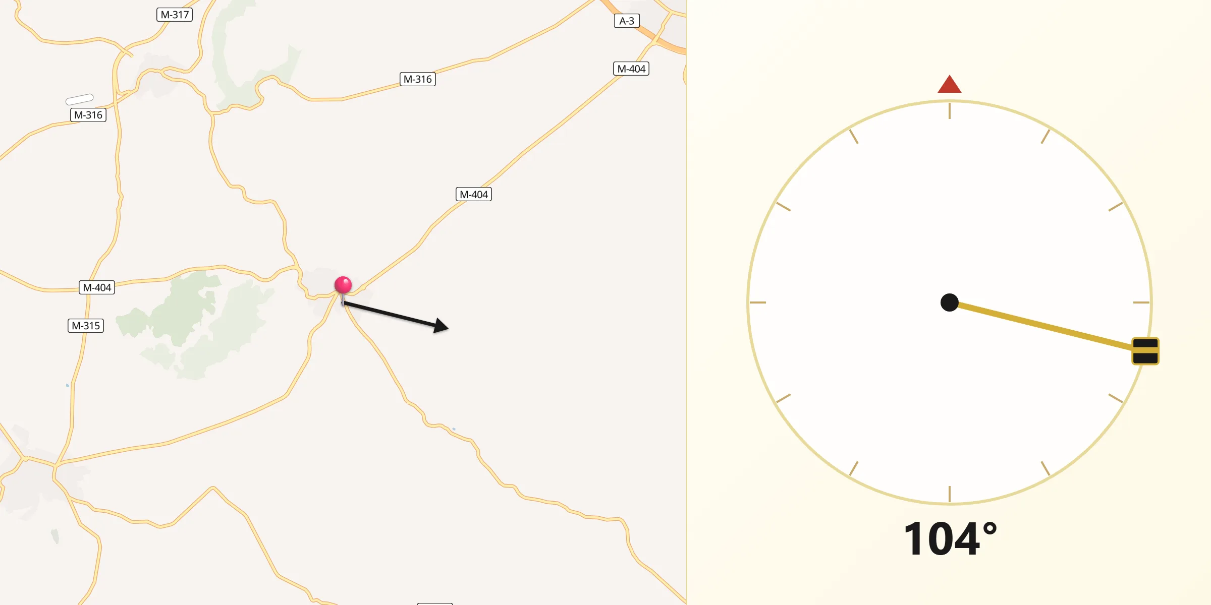 Dirección de la Qibla desde Belmonte de Tajo