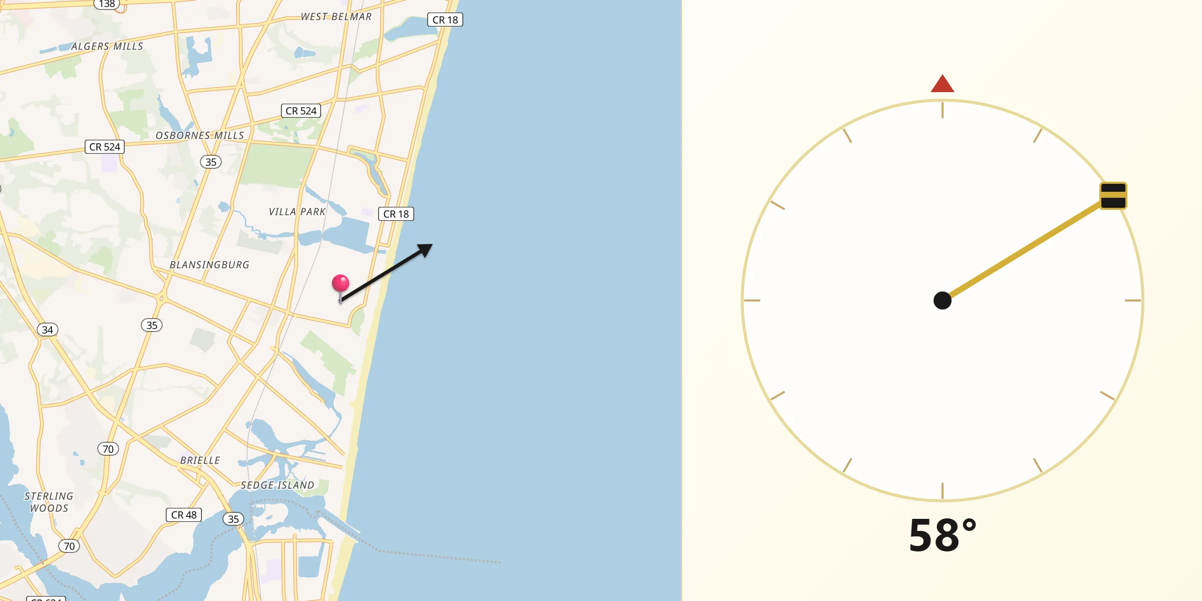 Qibla Direction from Sea Girt