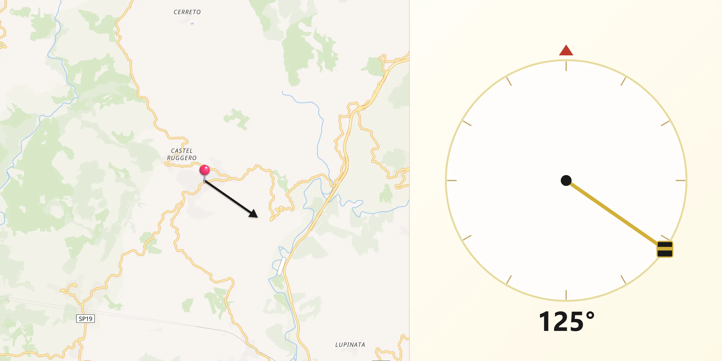 Direzione della Qibla da Torre Orsaia