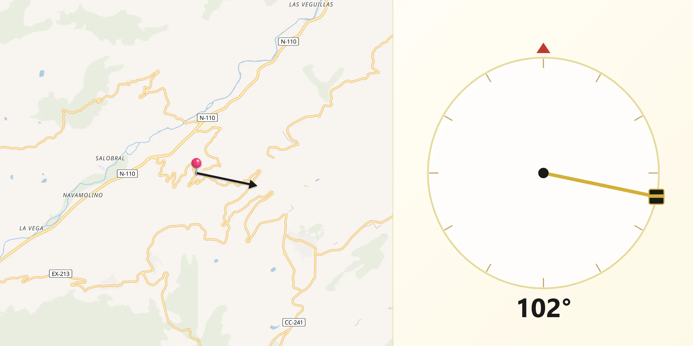 Dirección de la Qibla desde Valdastillas