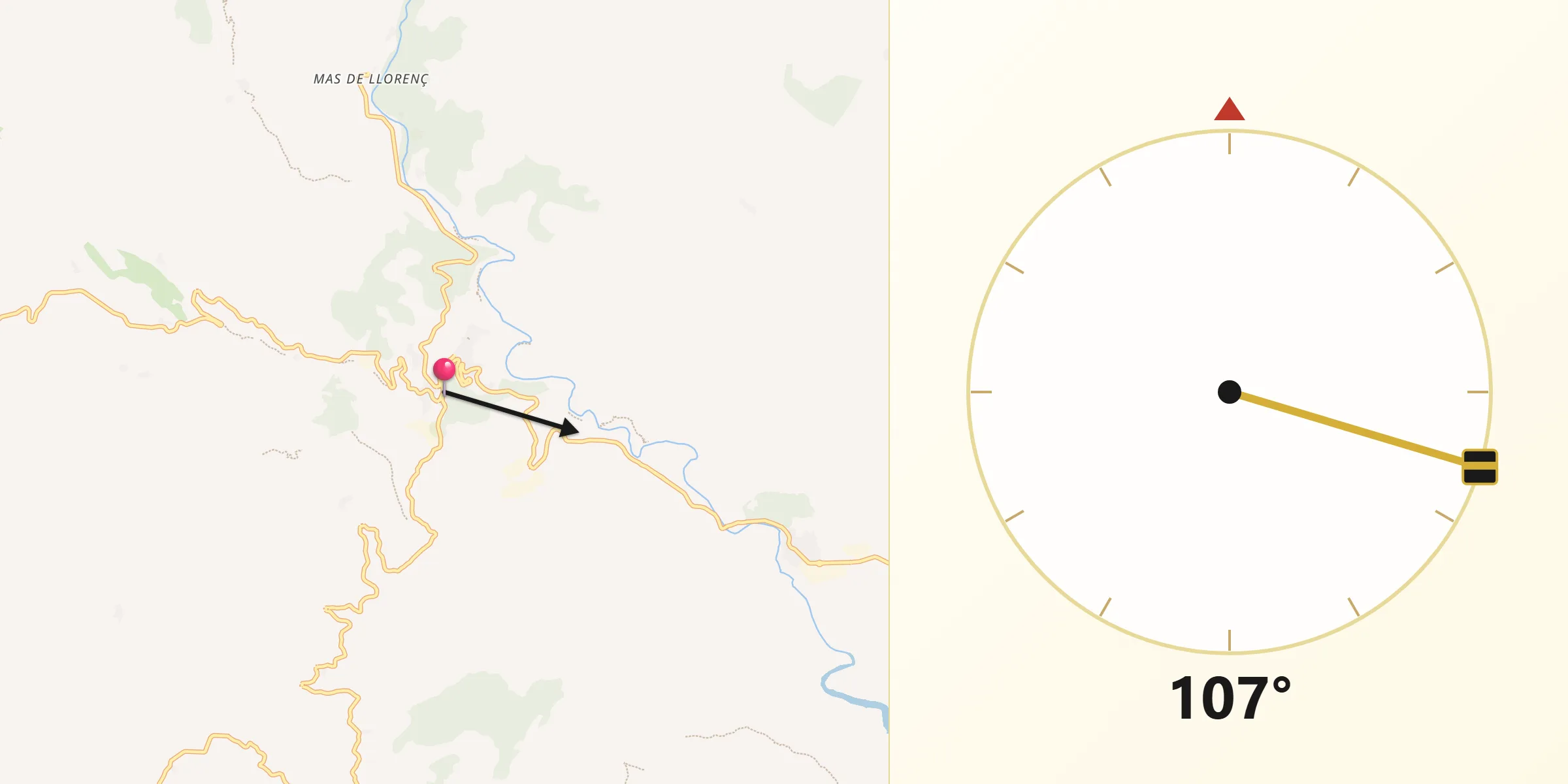 Dirección de la Qibla desde Lucena del Cid