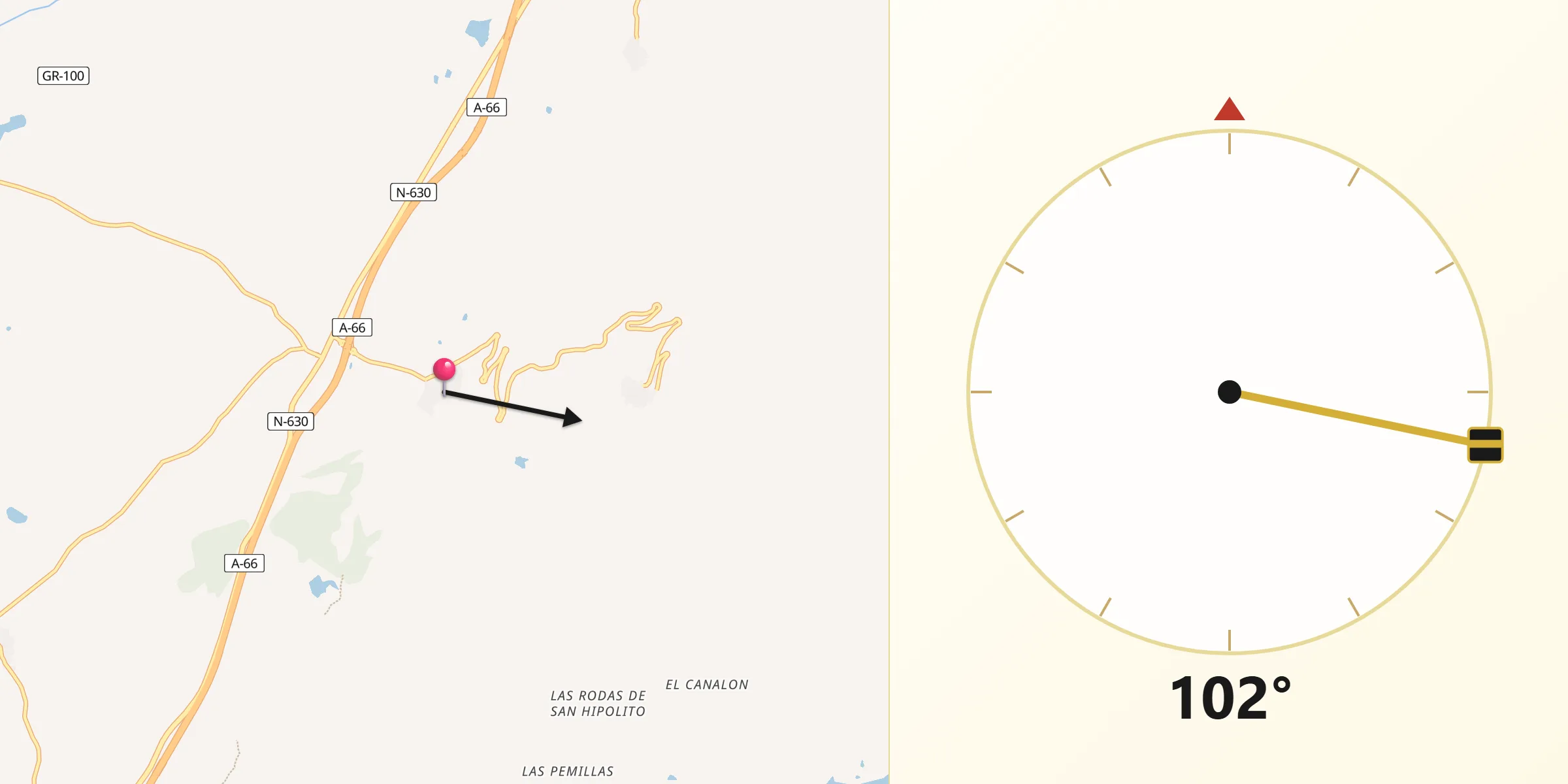 Dirección de la Qibla desde Villar de Plasencia