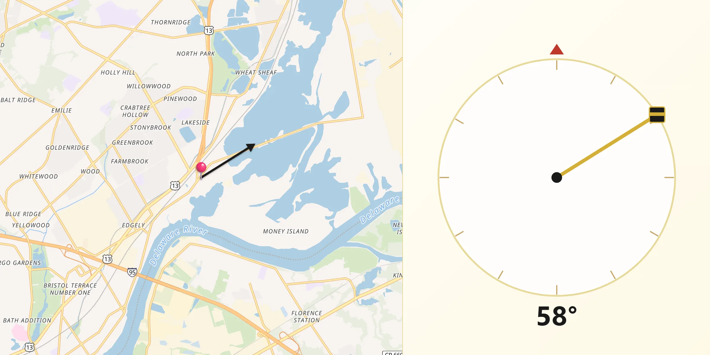 Qibla Direction from Tullytown
