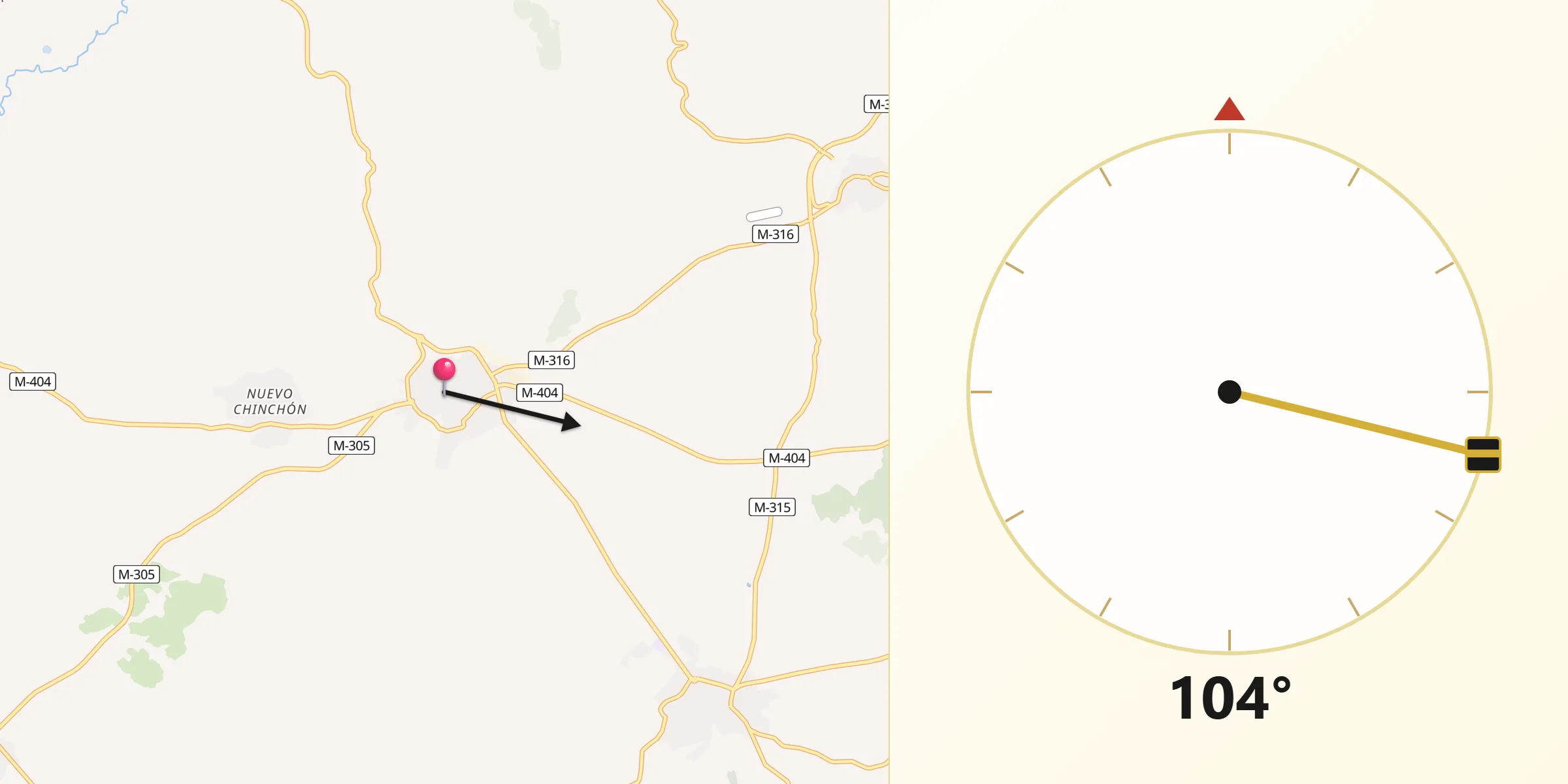 Dirección de la Qibla desde Chinchón