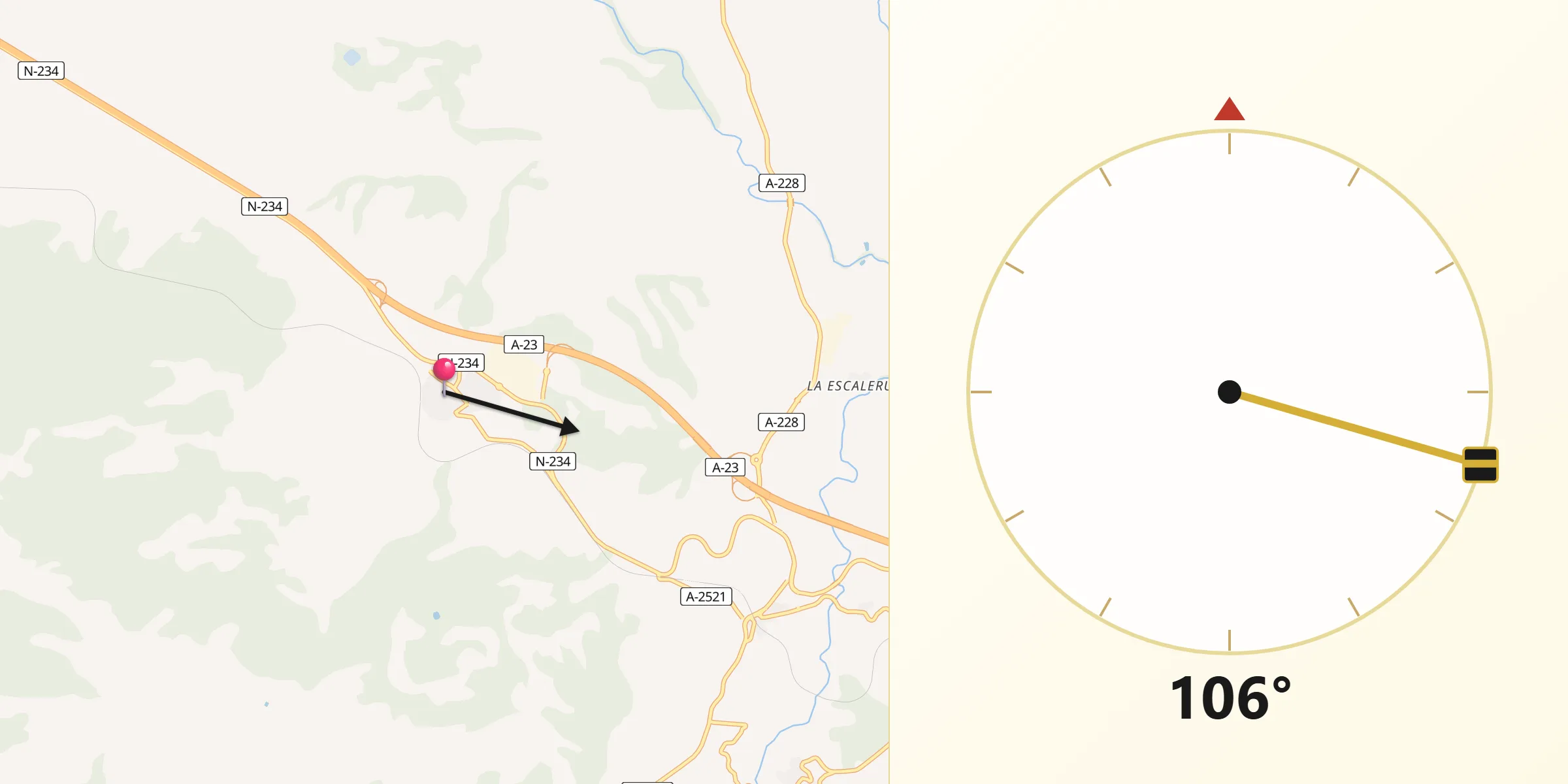 Dirección de la Qibla desde Sarrión