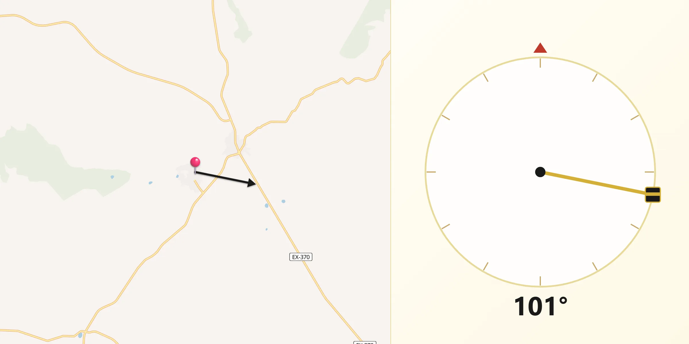 Dirección de la Qibla desde Villa del Campo