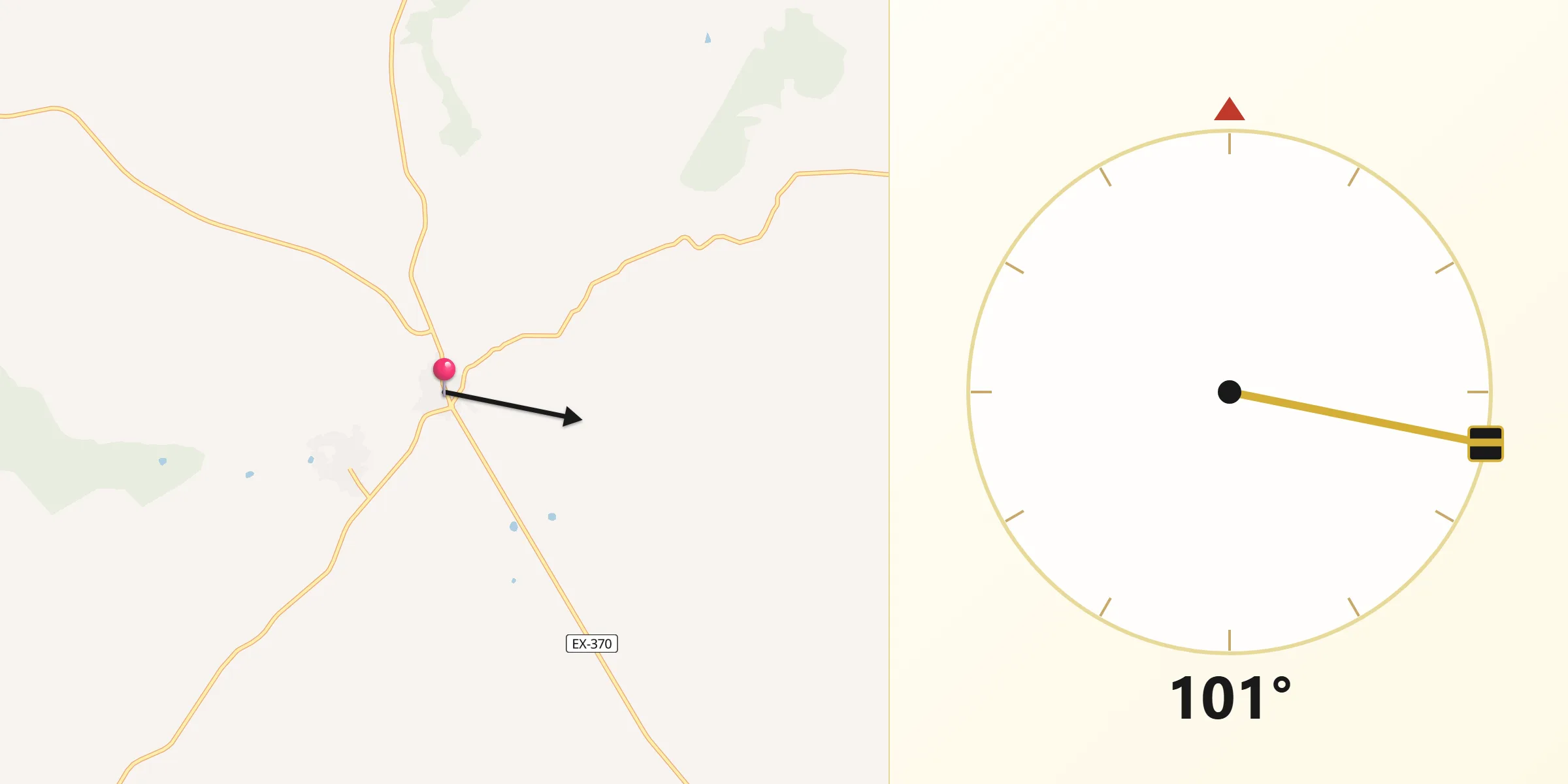 Dirección de la Qibla desde Pozuelo de Zarzón