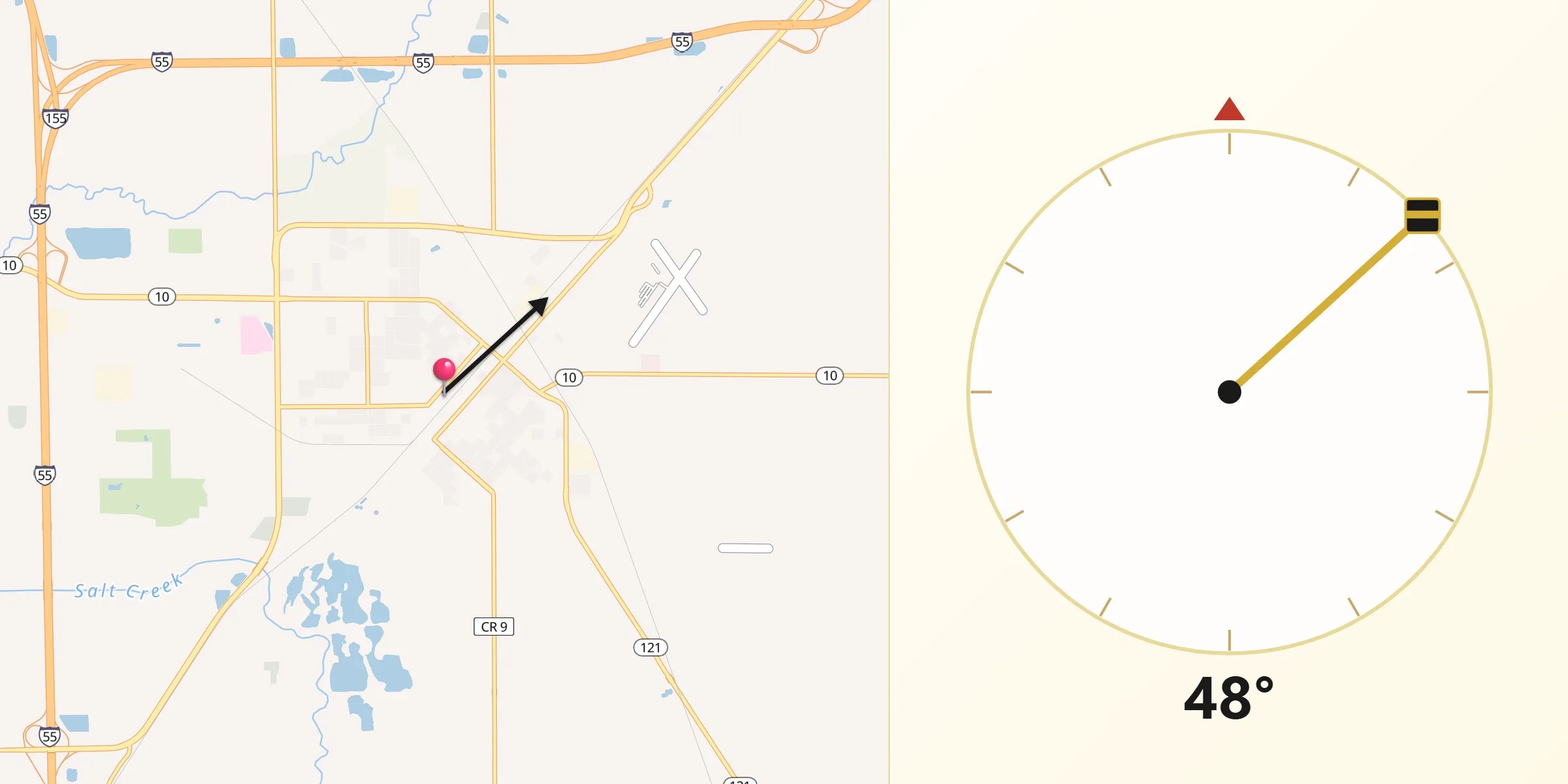Dirección de la Qibla desde Lincoln