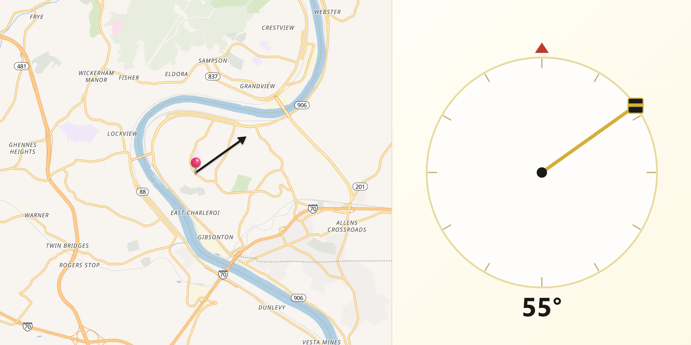 Qibla Direction from Monessen