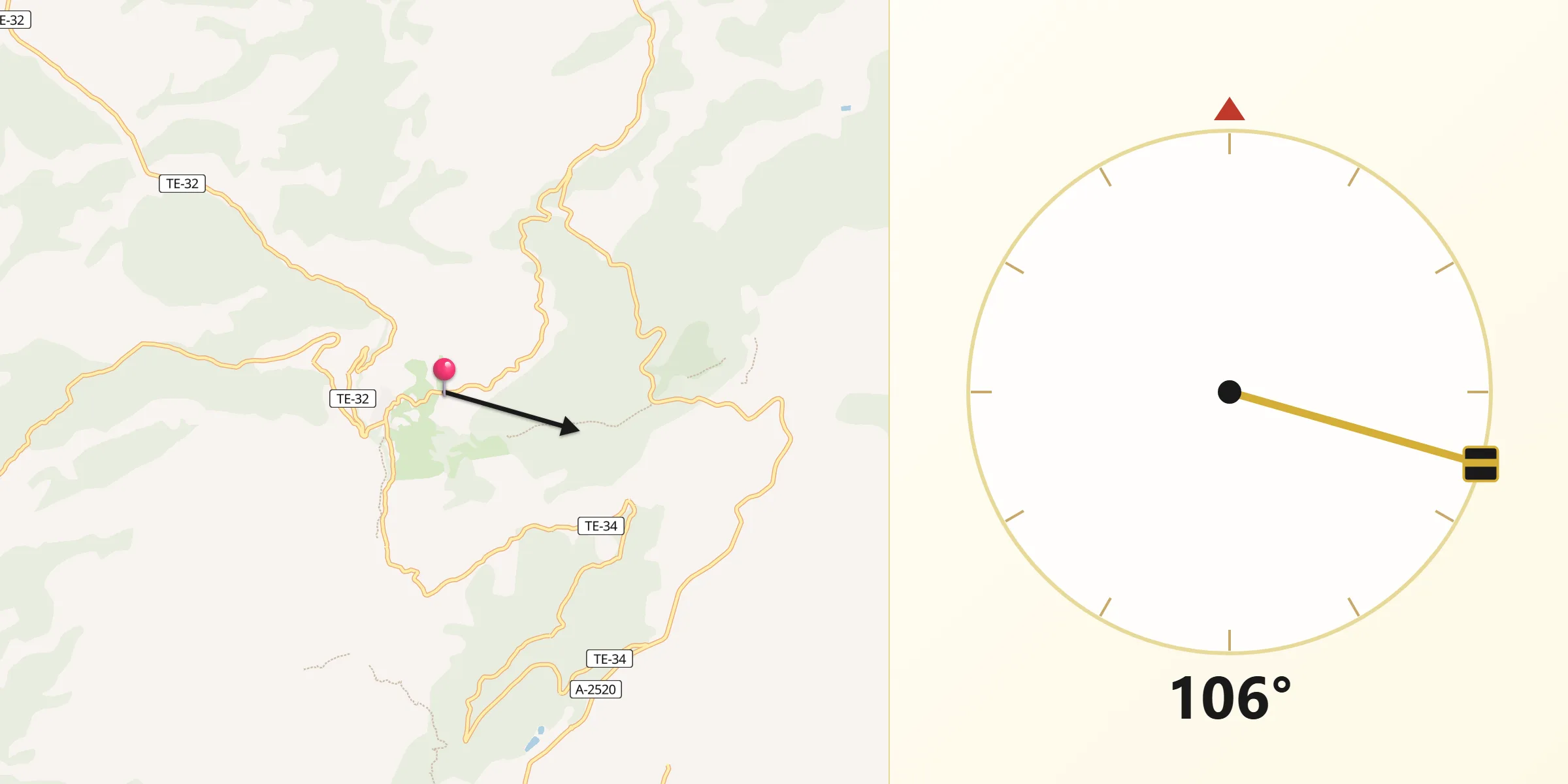 Dirección de la Qibla desde Camarena de la Sierra