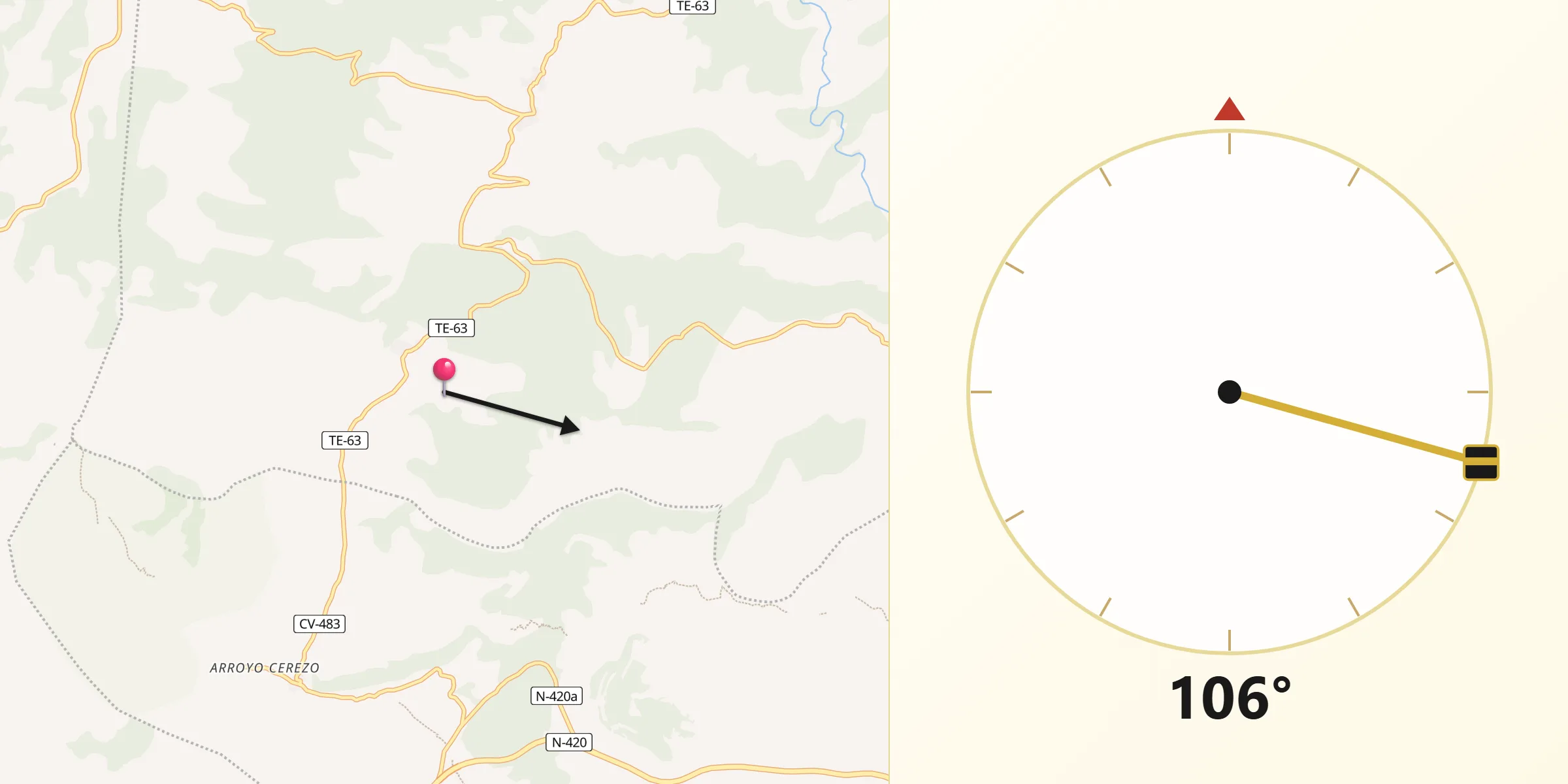 Dirección de la Qibla desde Veguillas de la Sierra