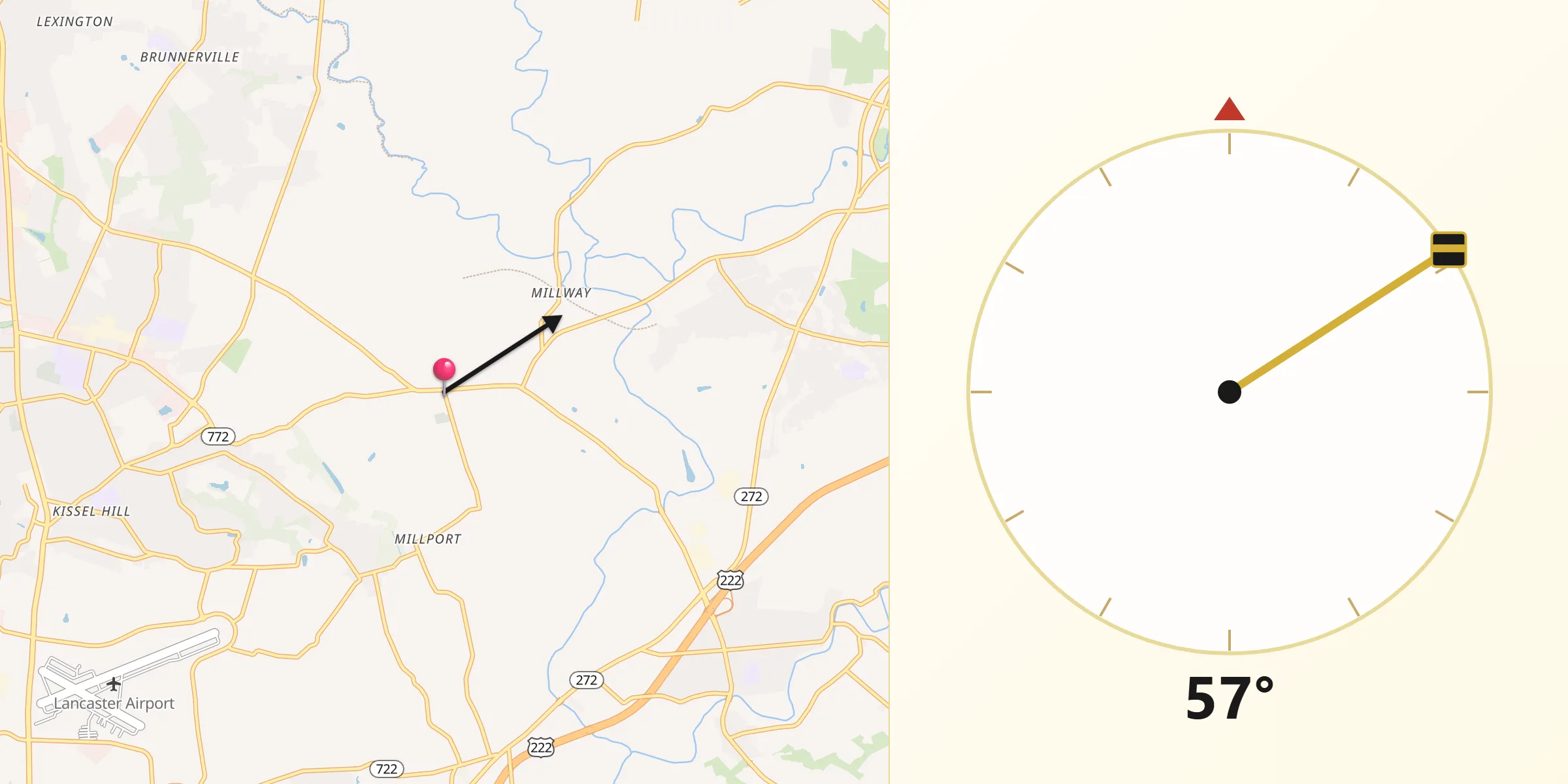 Qibla Direction from Rothsville