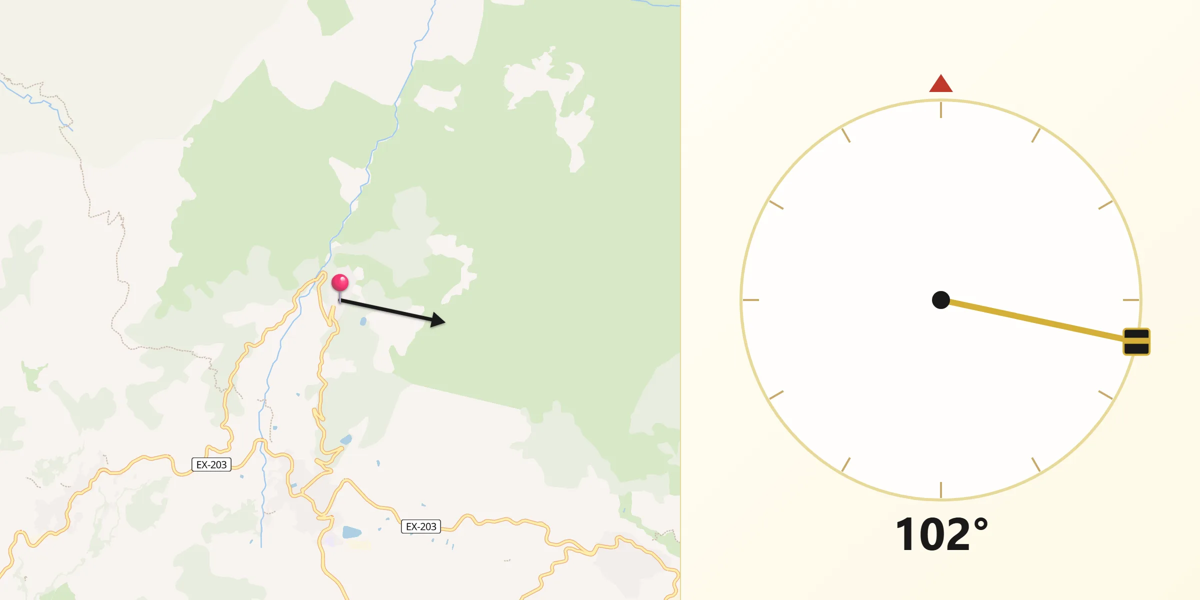 Dirección de la Qibla desde Guijo de Santa Bárbara