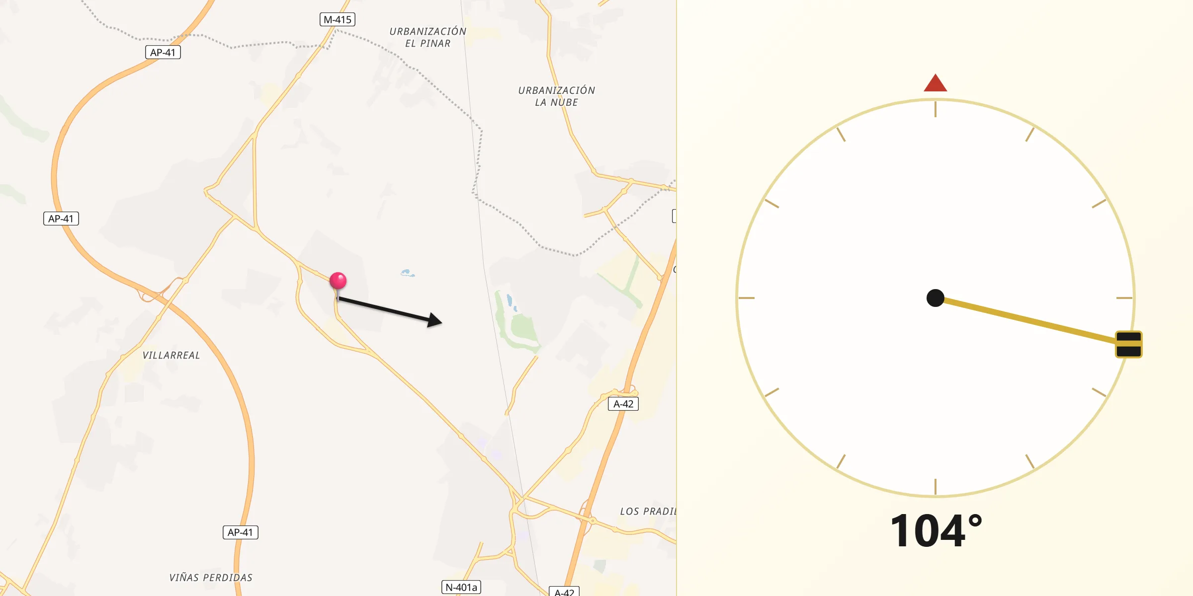 Dirección de la Qibla desde Ugena