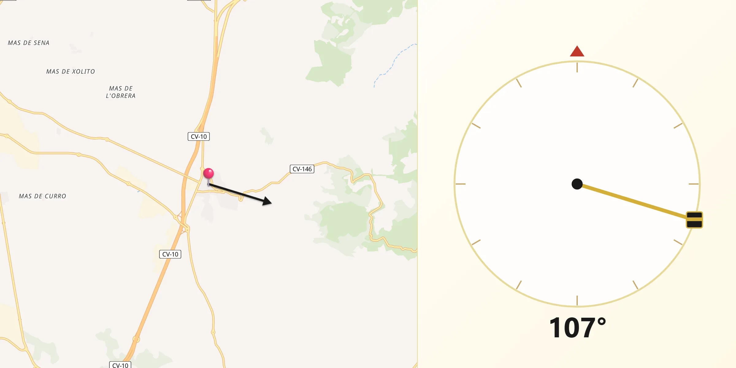 Dirección de la Qibla desde Cabanes