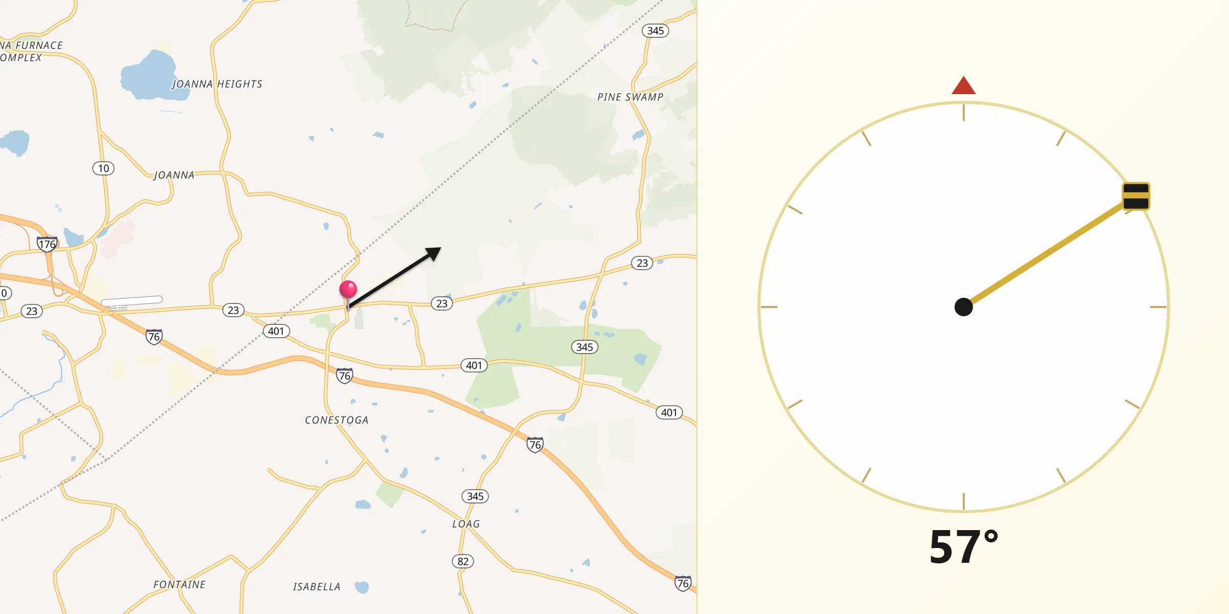 Qibla Direction from Elverson
