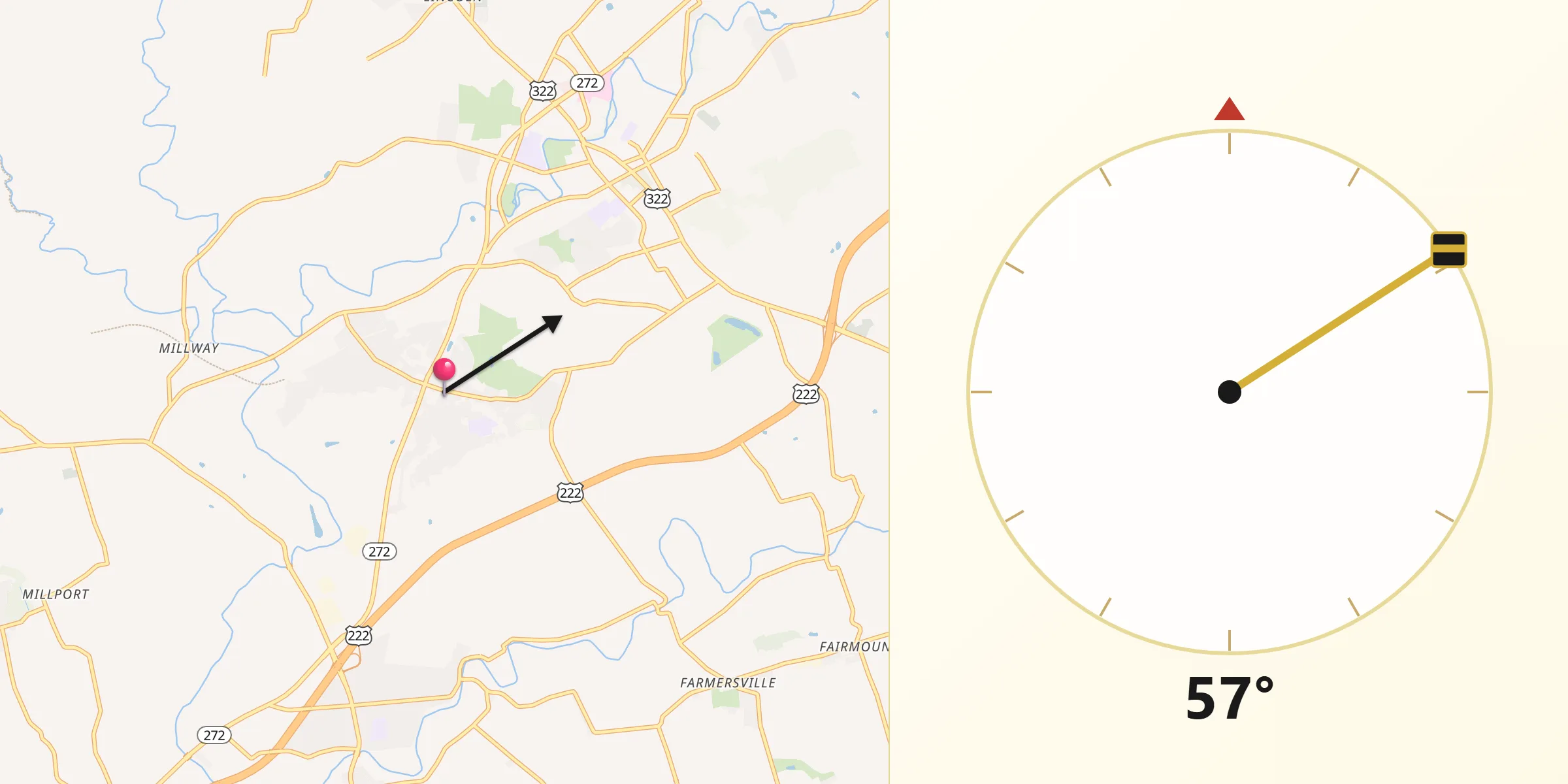 Dirección de la Qibla desde Akron
