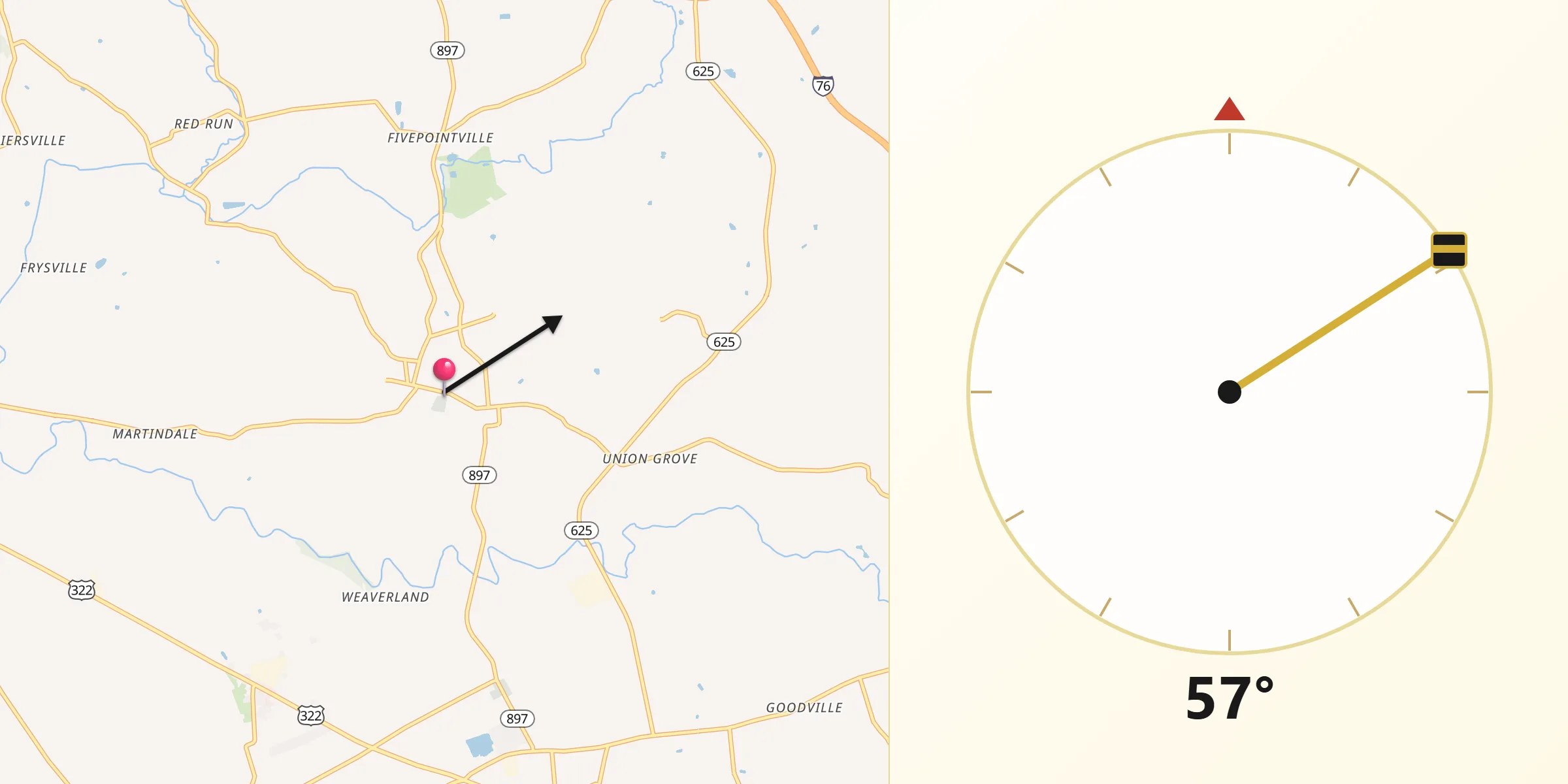 Qibla Direction from Terre Hill