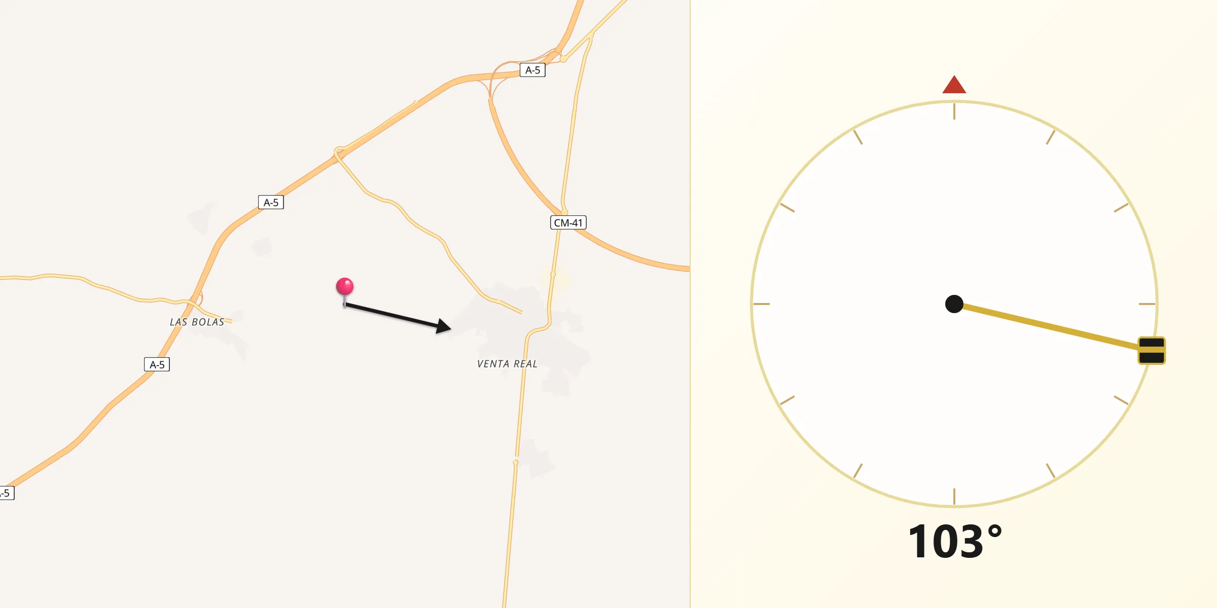 Dirección de la Qibla desde Las Ventas de Retamosa
