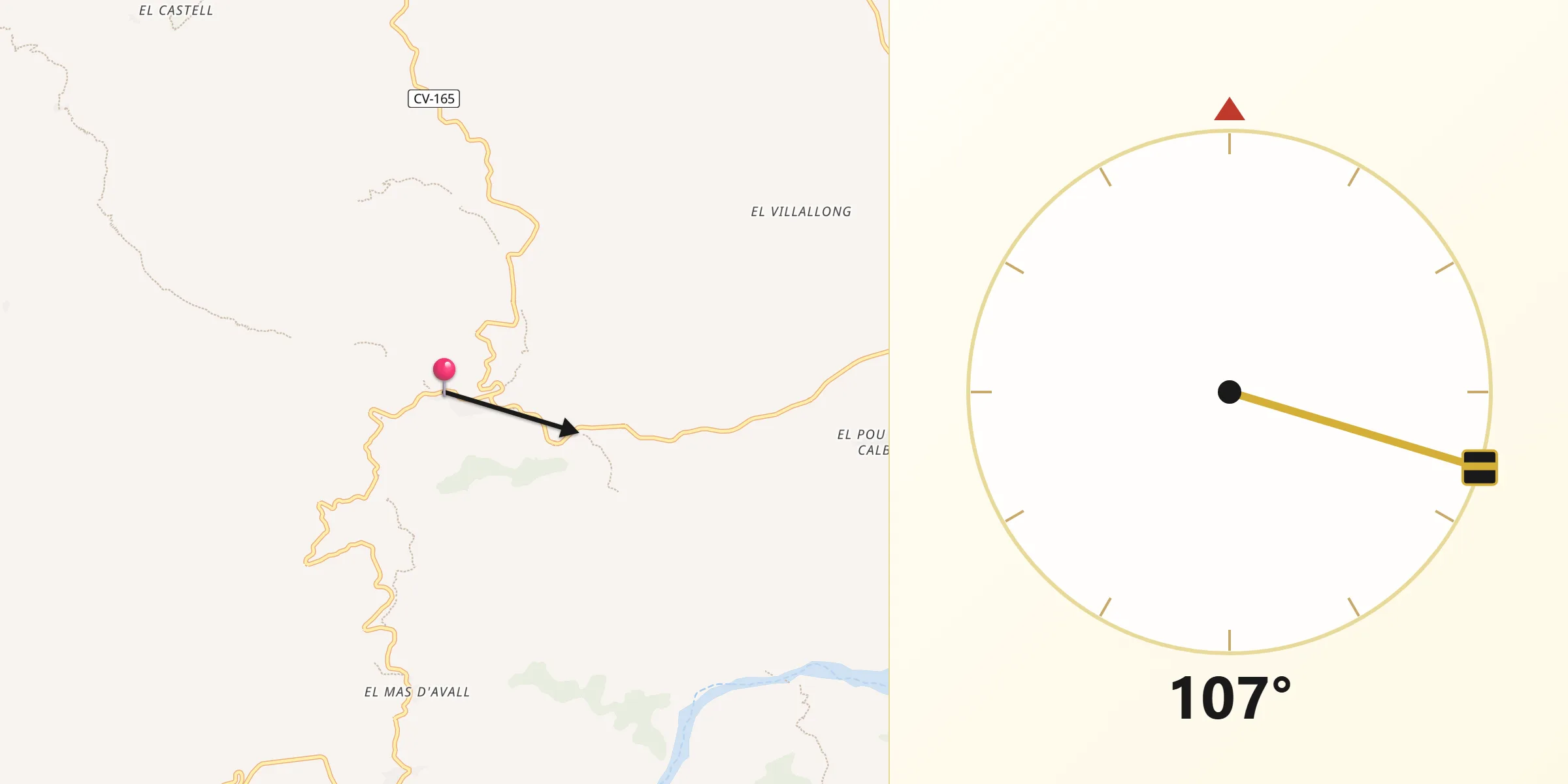 Dirección de la Qibla desde Les Useras/Useres