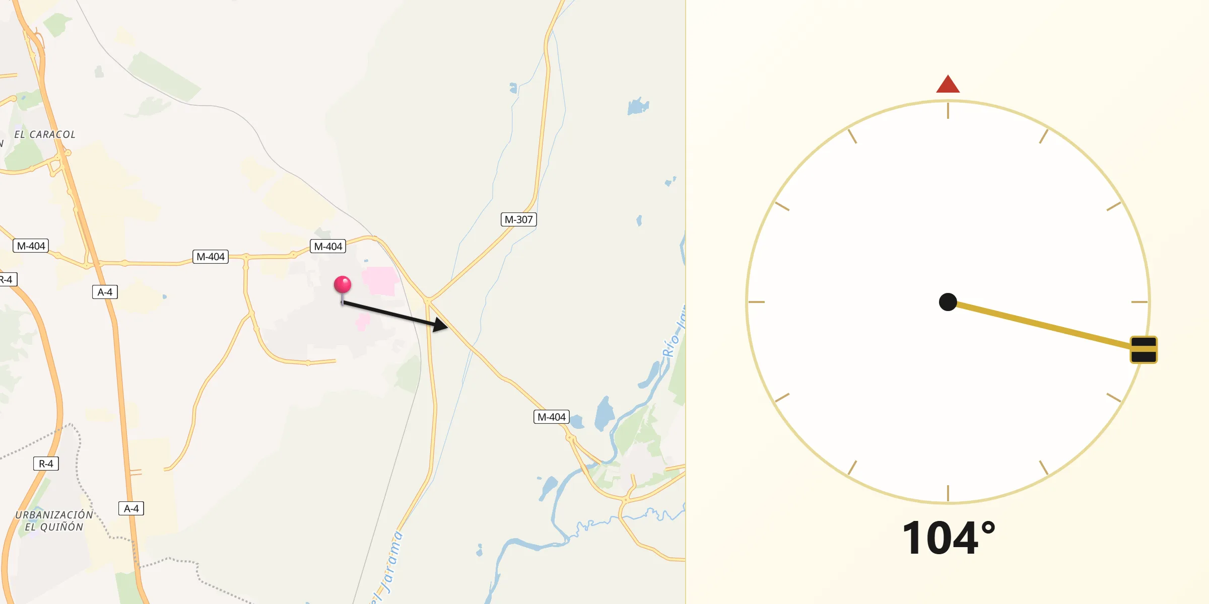 Dirección de la Qibla desde Ciempozuelos