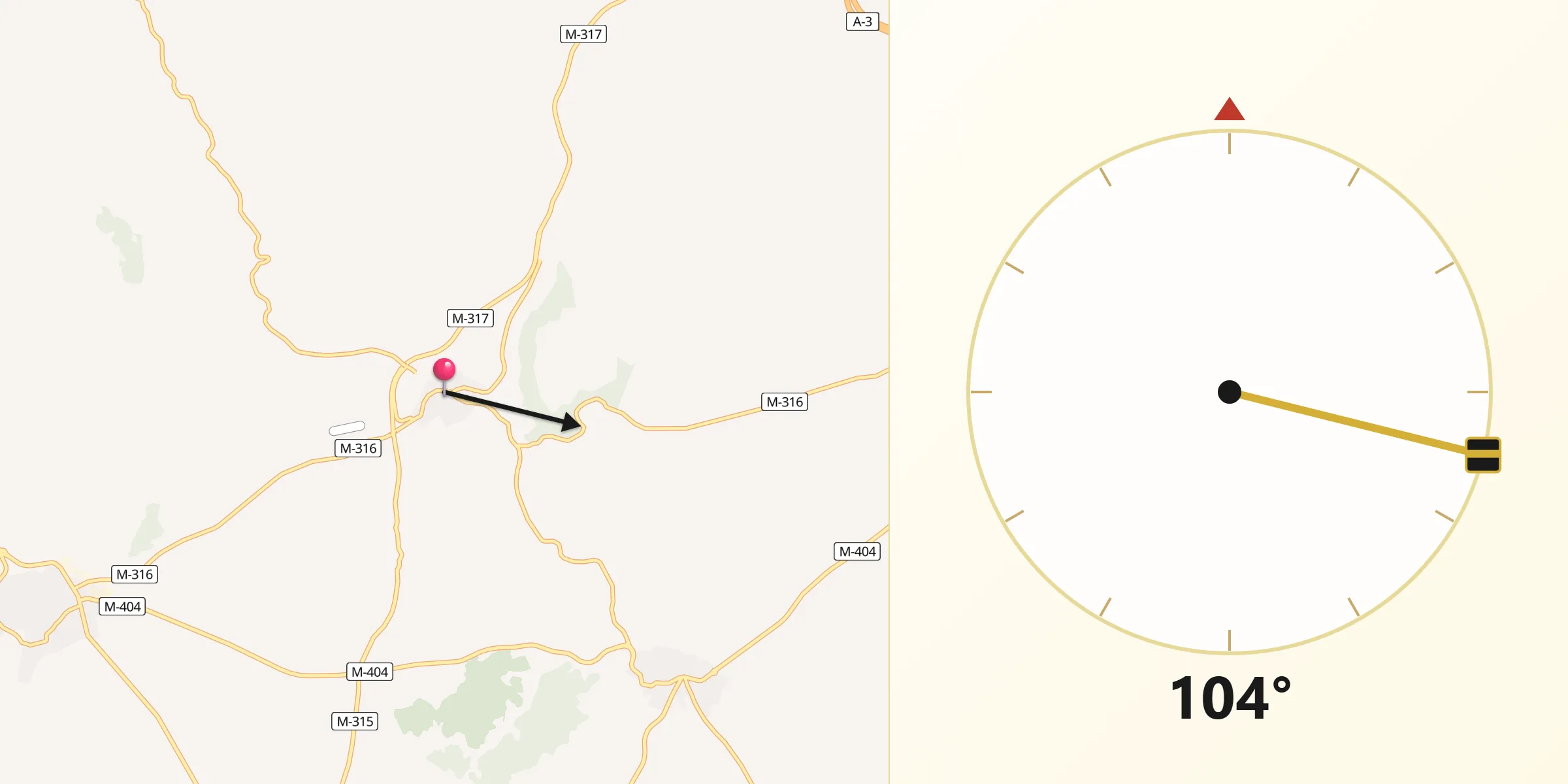 Dirección de la Qibla desde Valdelaguna