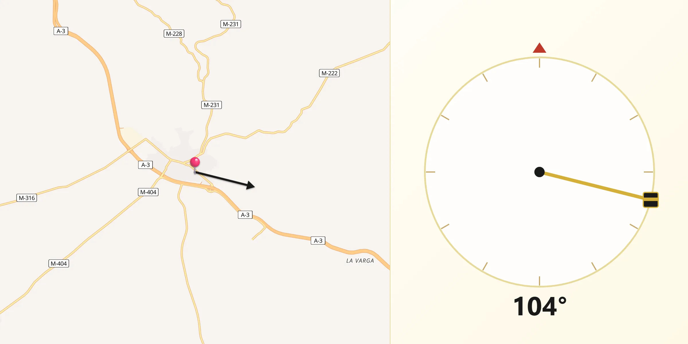 Dirección de la Qibla desde Villarejo de Salvanés