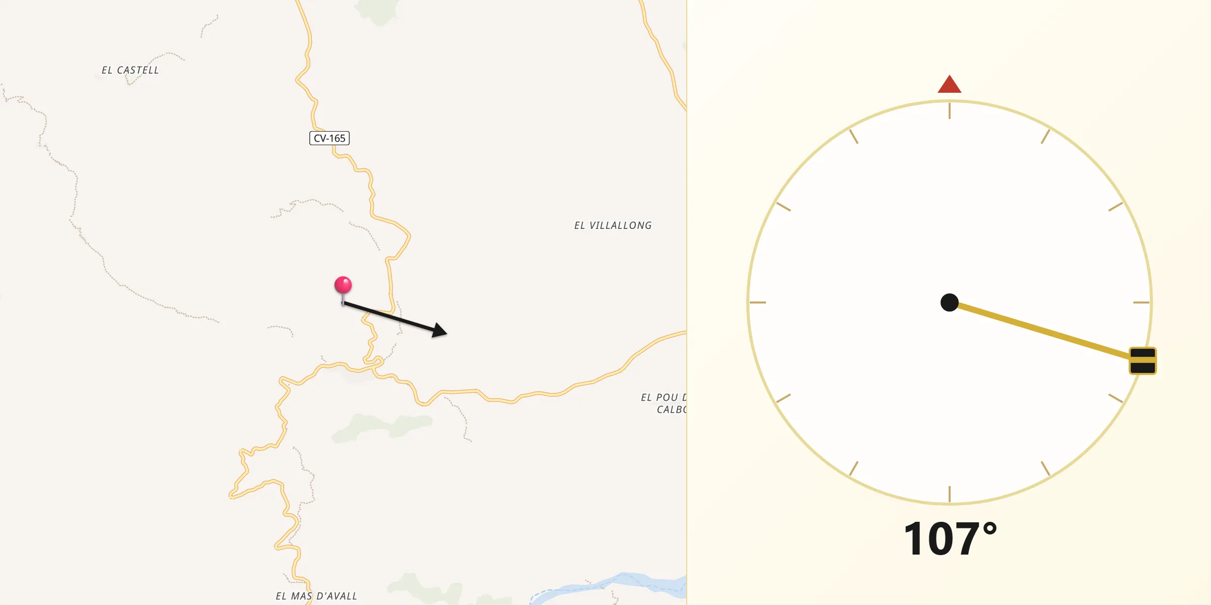 Dirección de la Qibla desde Província de Castelló