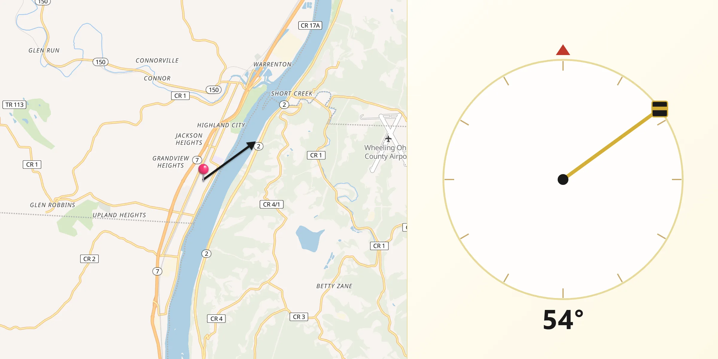 Qibla Direction from Tiltonsville