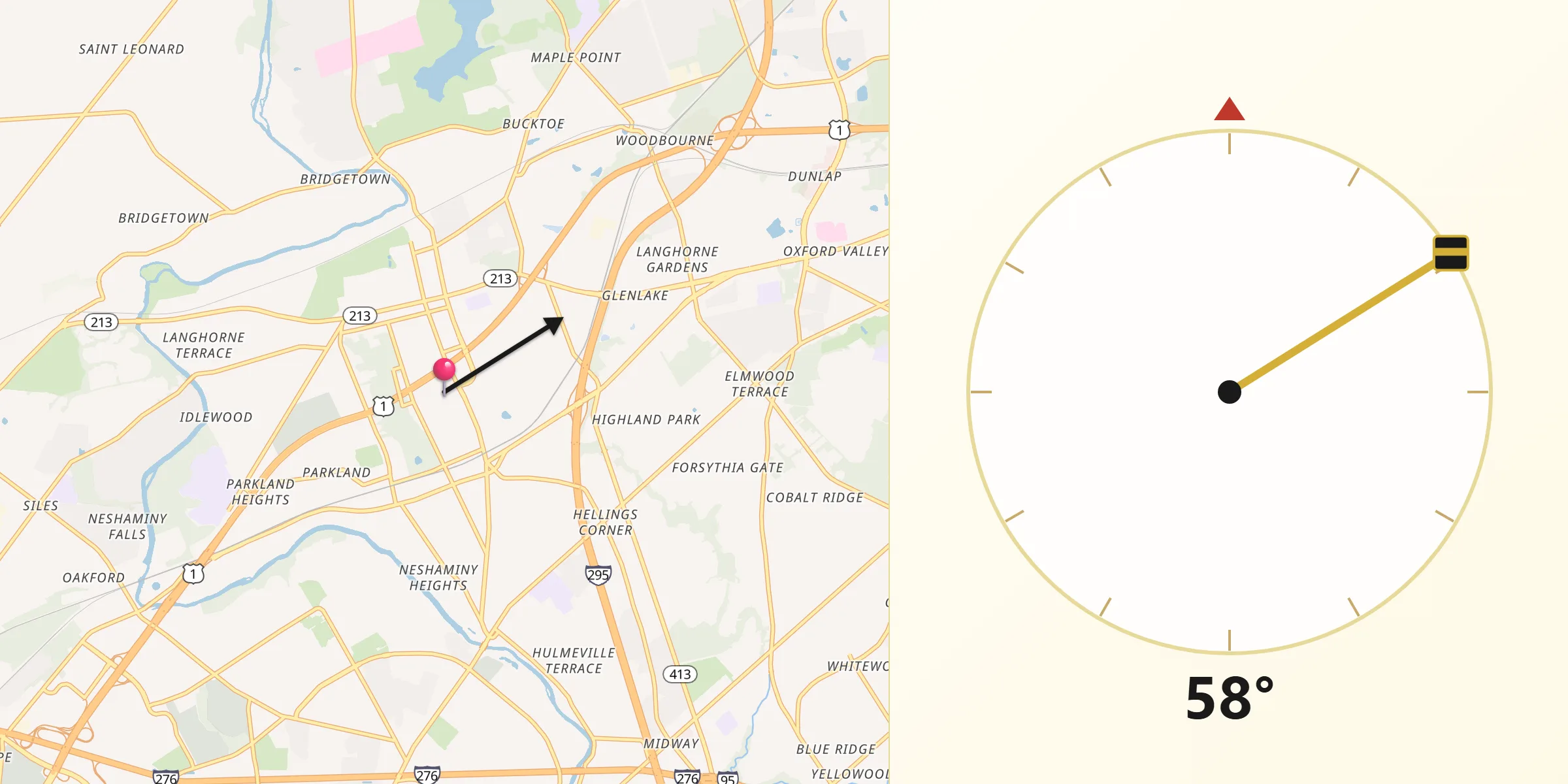 Qibla Direction from Langhorne Manor
