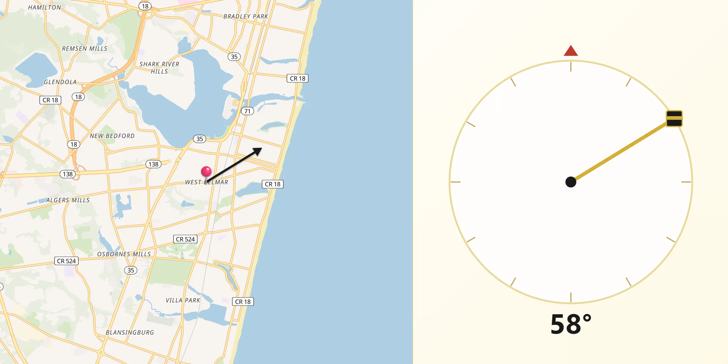 Qibla Direction from West Belmar