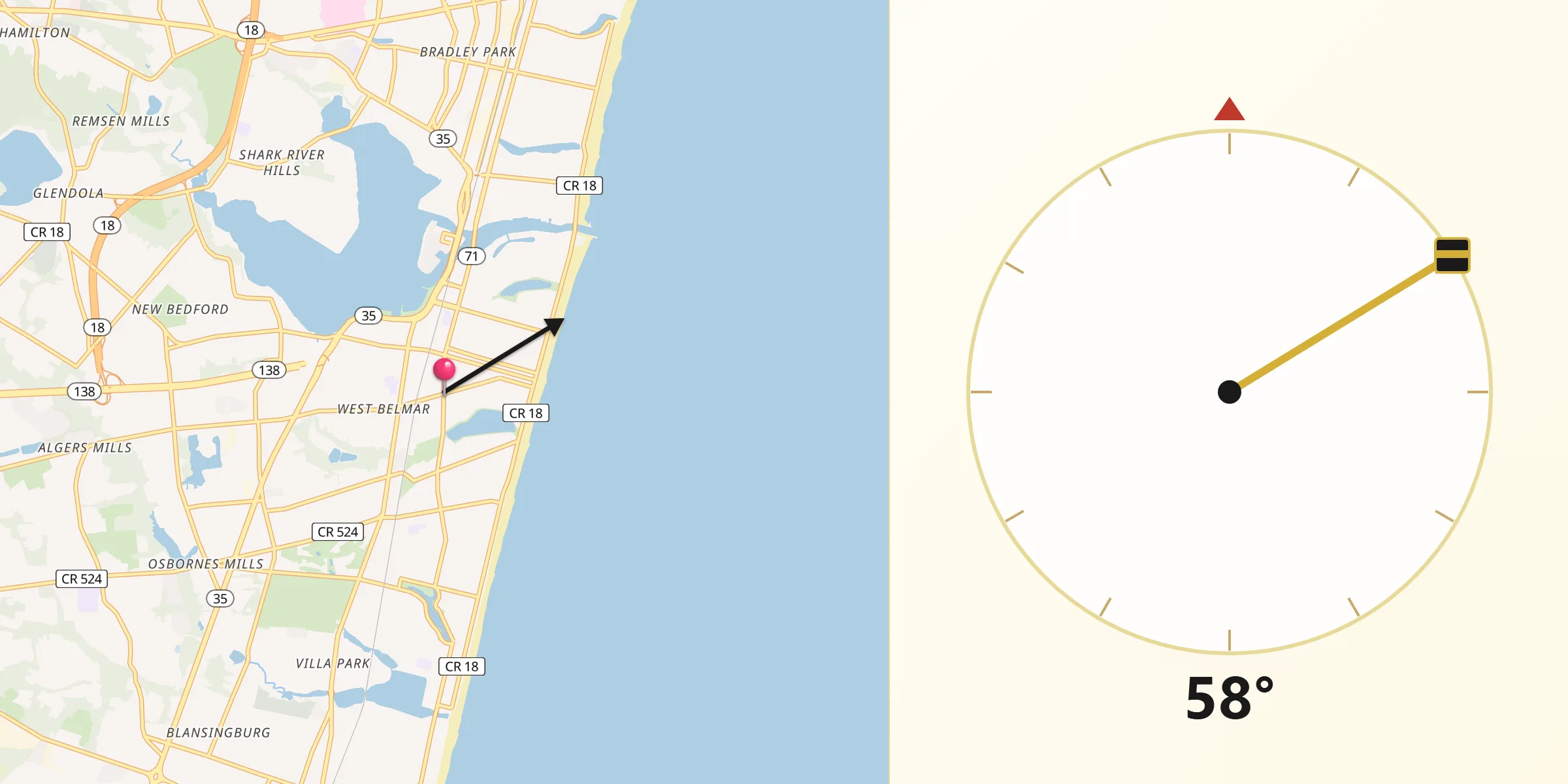Qibla Direction from South Belmar
