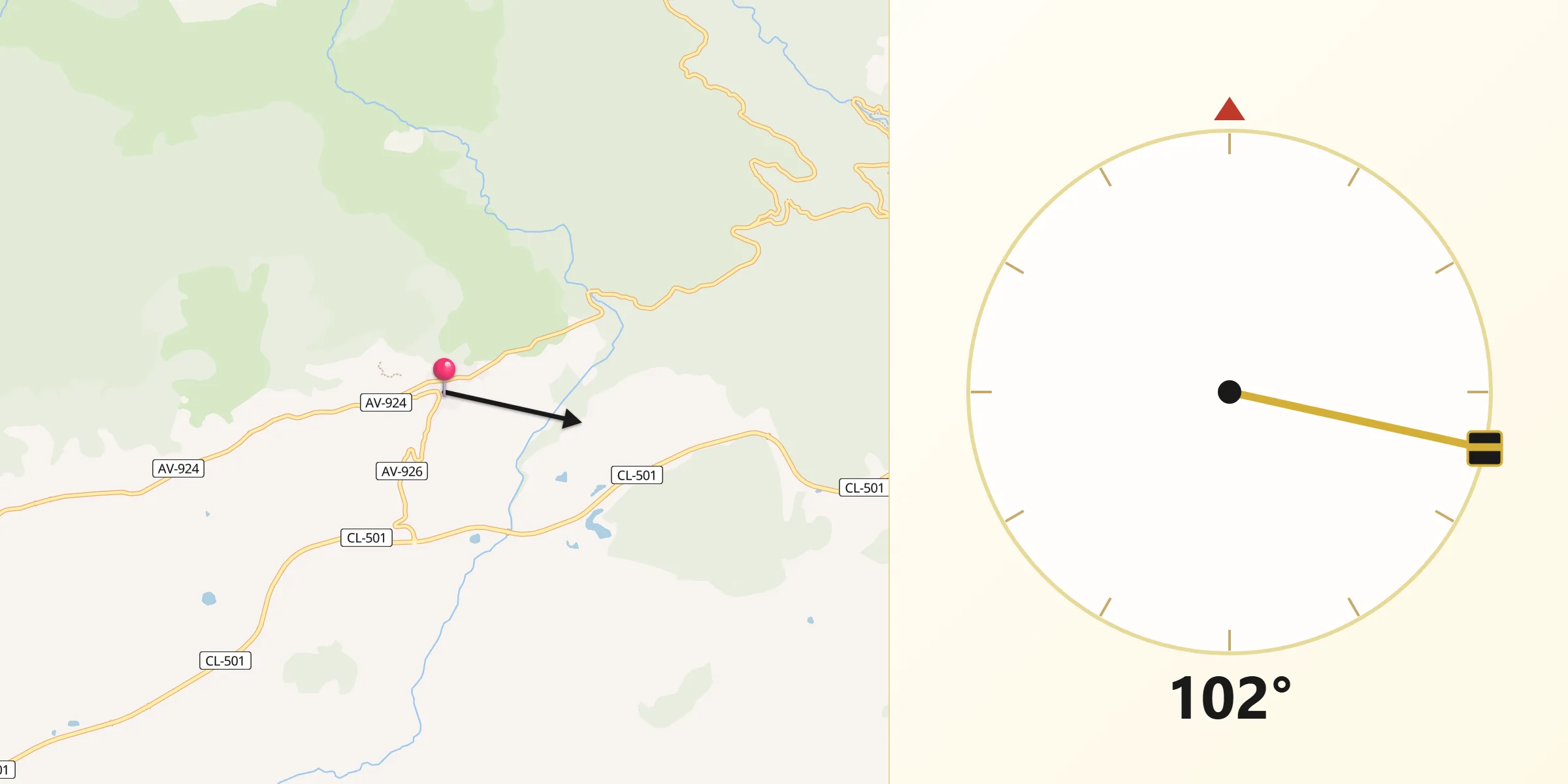 Dirección de la Qibla desde Poyales del Hoyo