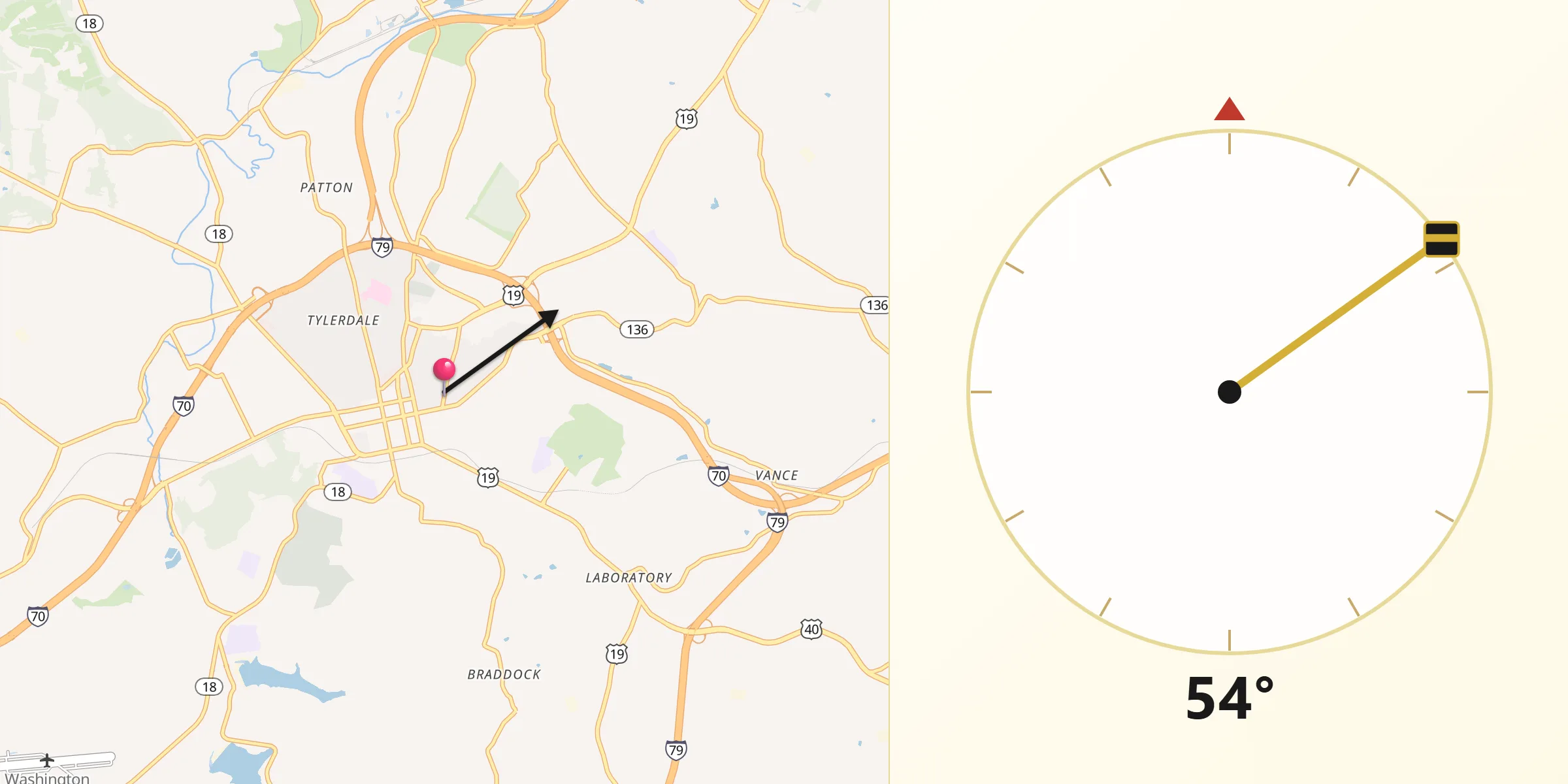 Qibla Direction from East Washington