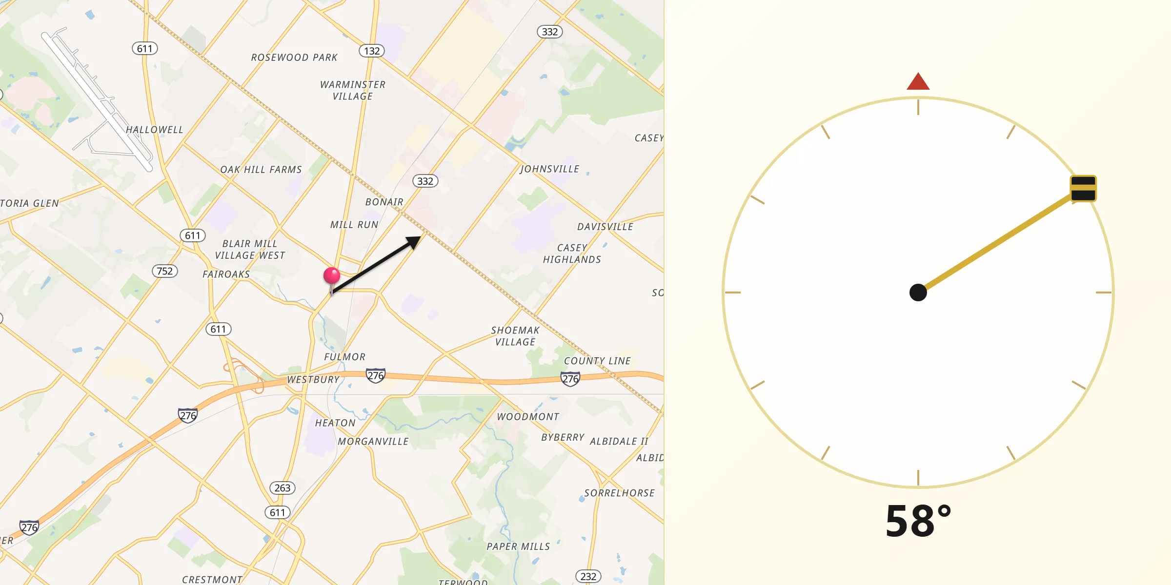Qibla Direction from Hatboro