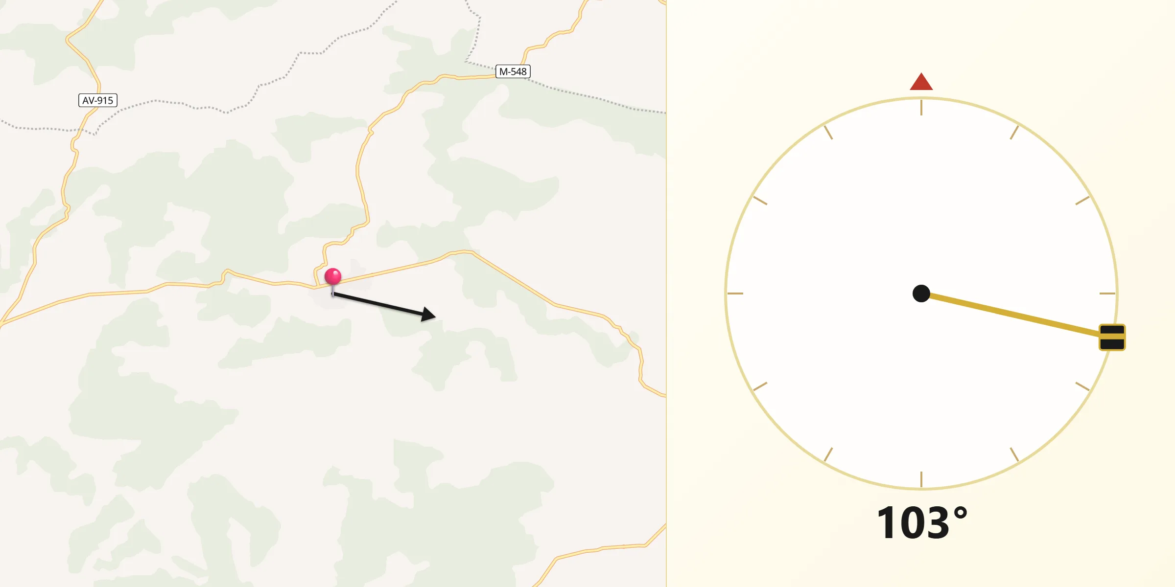 Dirección de la Qibla desde Pelahustán