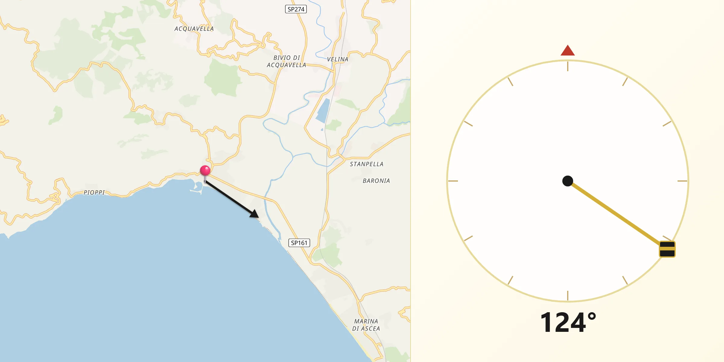 Direzione della Qibla da Marina di Casal Velino
