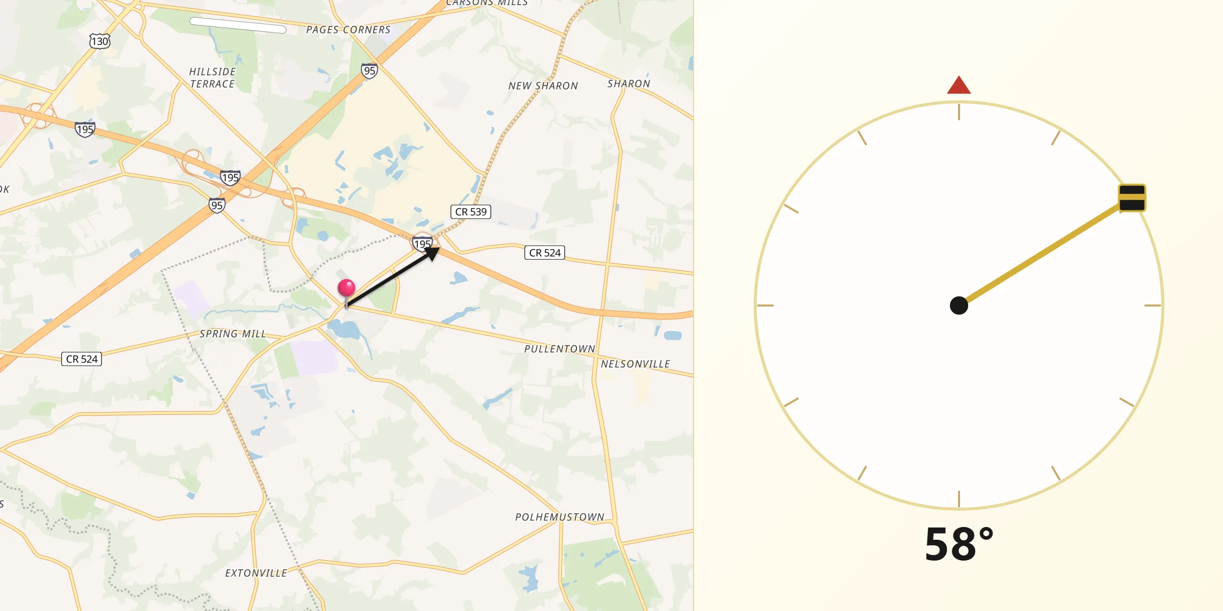 Qibla Direction from Allentown