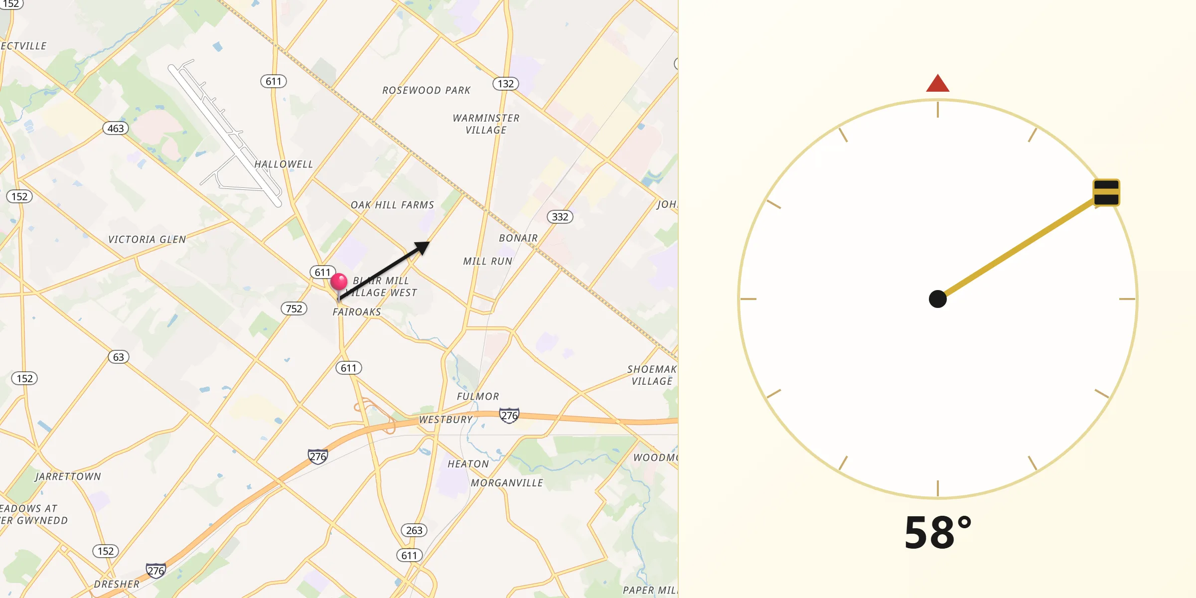 Qibla Direction from Horsham