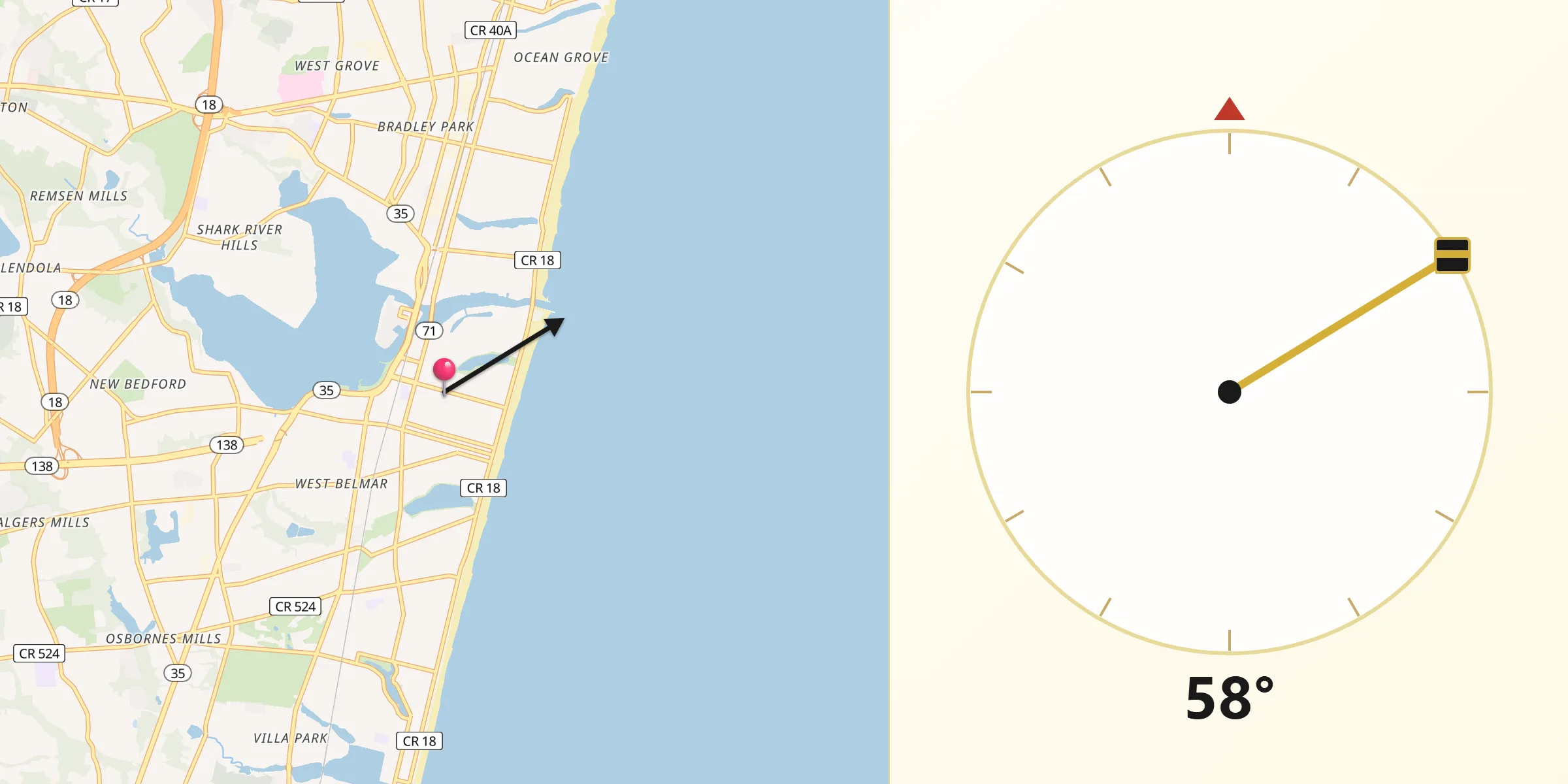 Qibla Direction from Belmar