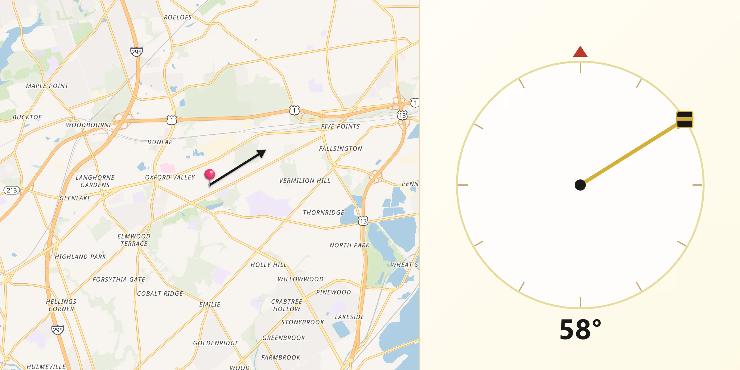 Qibla Direction from Fairless Hills